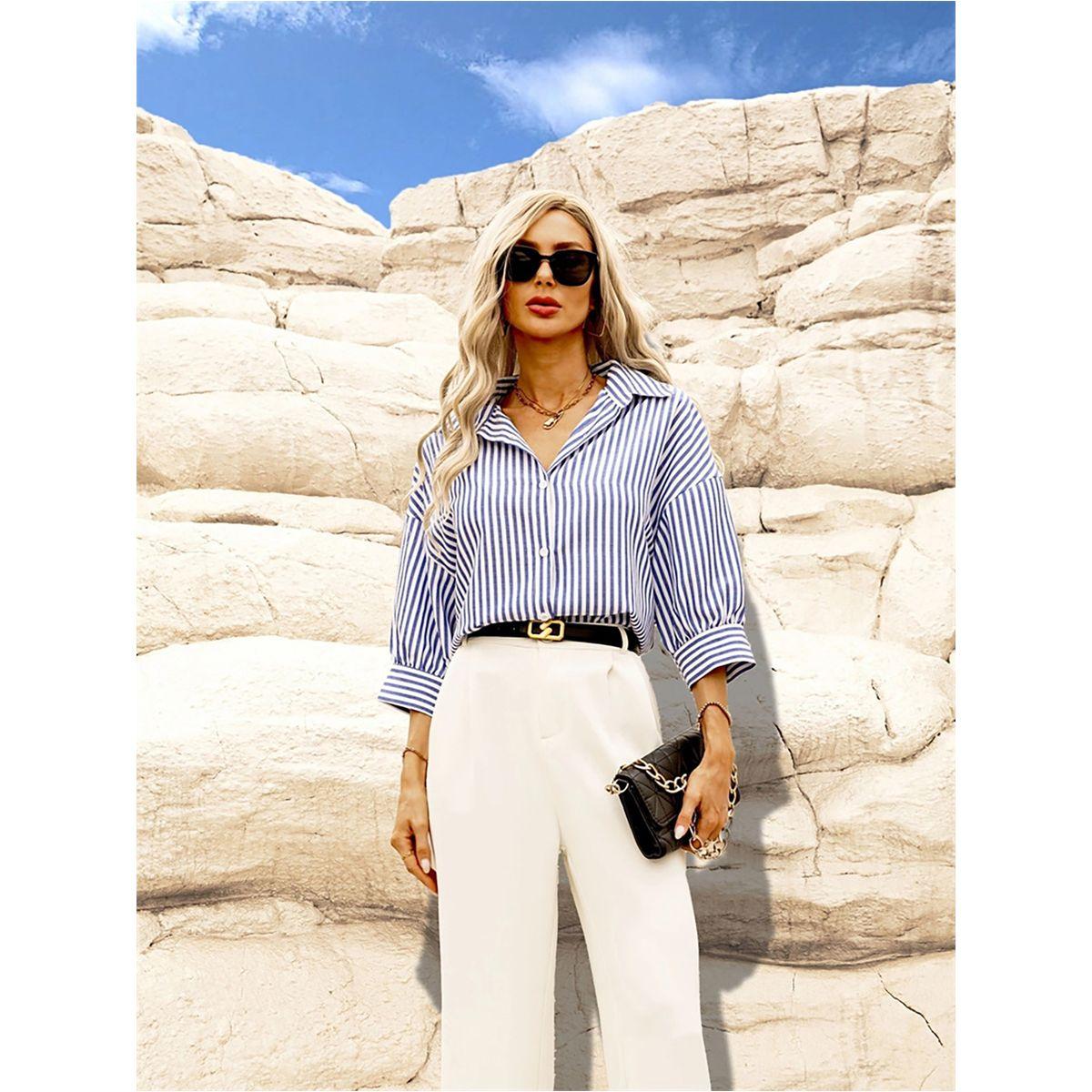 Styli Striped Button Up Spread Collar Shirt-women-clothing-shirtsandblouses-shirts-image-3