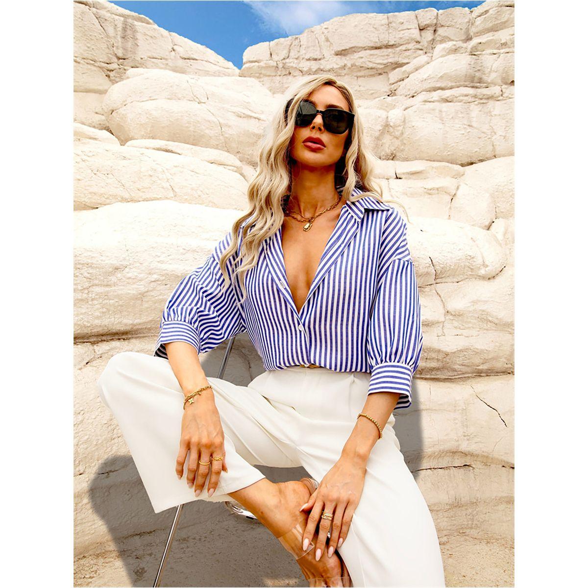 Styli Striped Button Up Spread Collar Shirt-women-clothing-shirtsandblouses-shirts-image-4