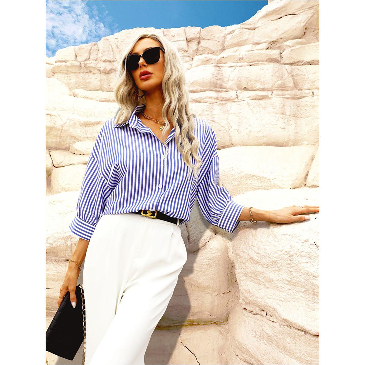 Styli Striped Button Up Spread Collar Shirt-women-clothing-shirtsandblouses-shirts-image-5