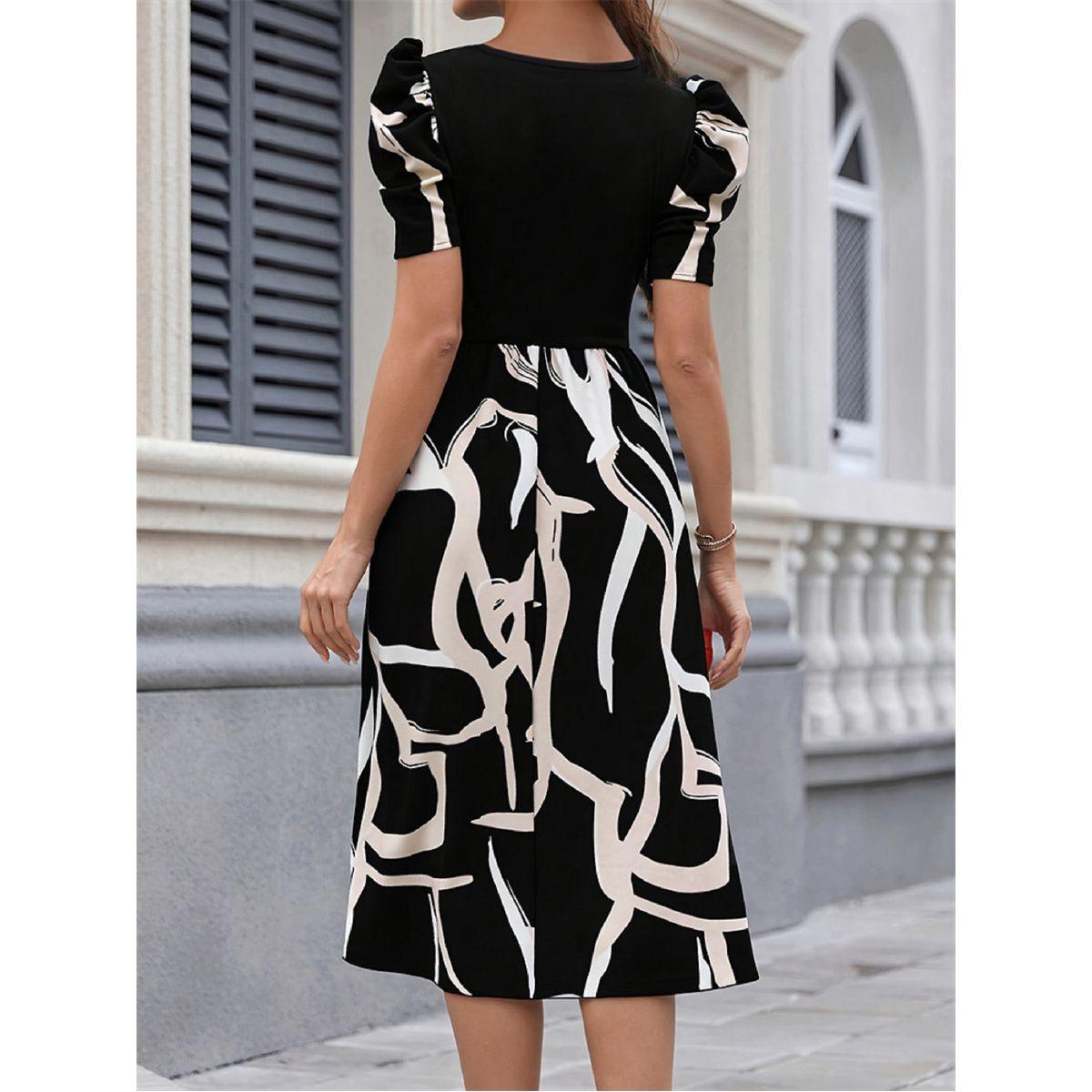 Styli Printed Puff Sleeve Belted Knee-Length Dress-women-clothing-dresses-image-3