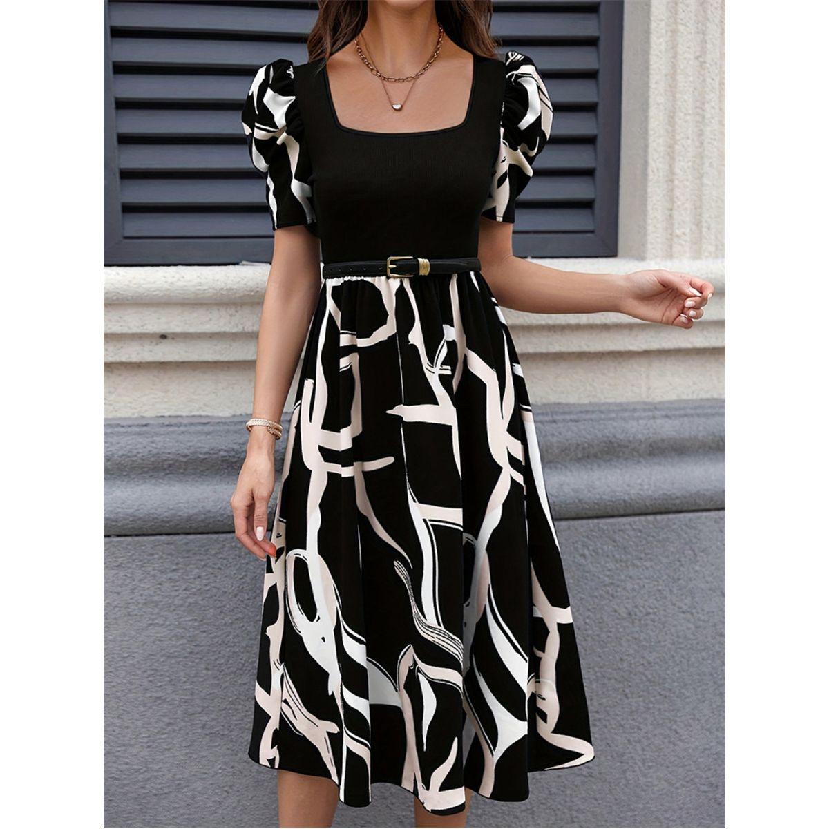 فستان بطول الركبة وأكمام منفوخة-women-clothing-dresses-image-6