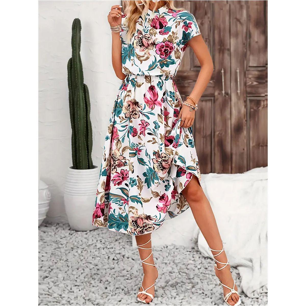 فستان ميدي بطبعة زهور وأكمام قصيرة-women-clothing-dresses-image-1