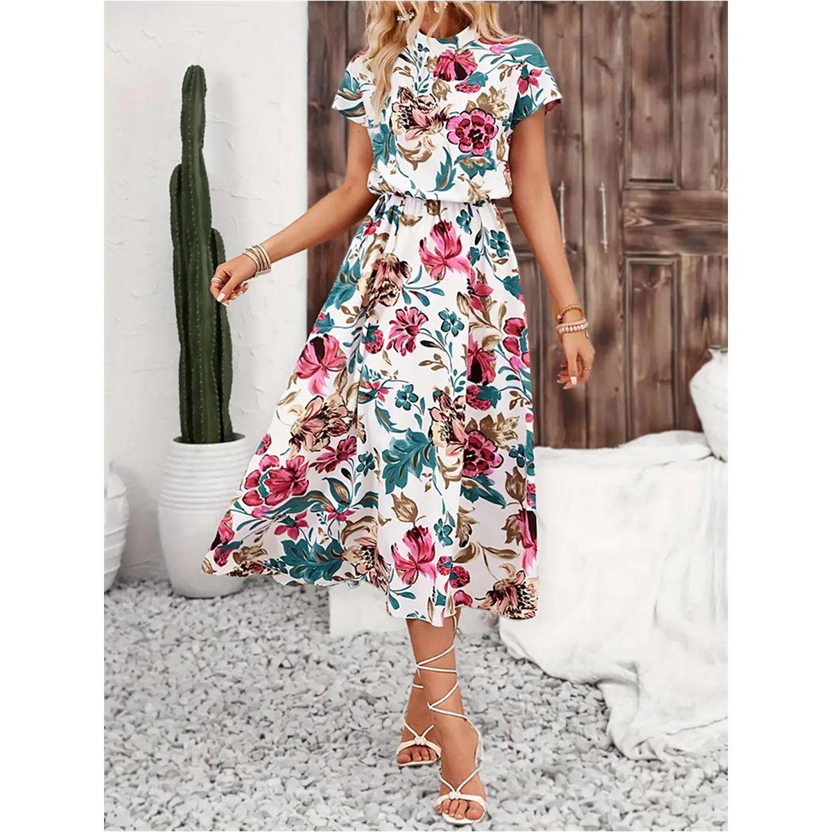 فستان ميدي بطبعة زهور وأكمام قصيرة-women-clothing-dresses-image-2