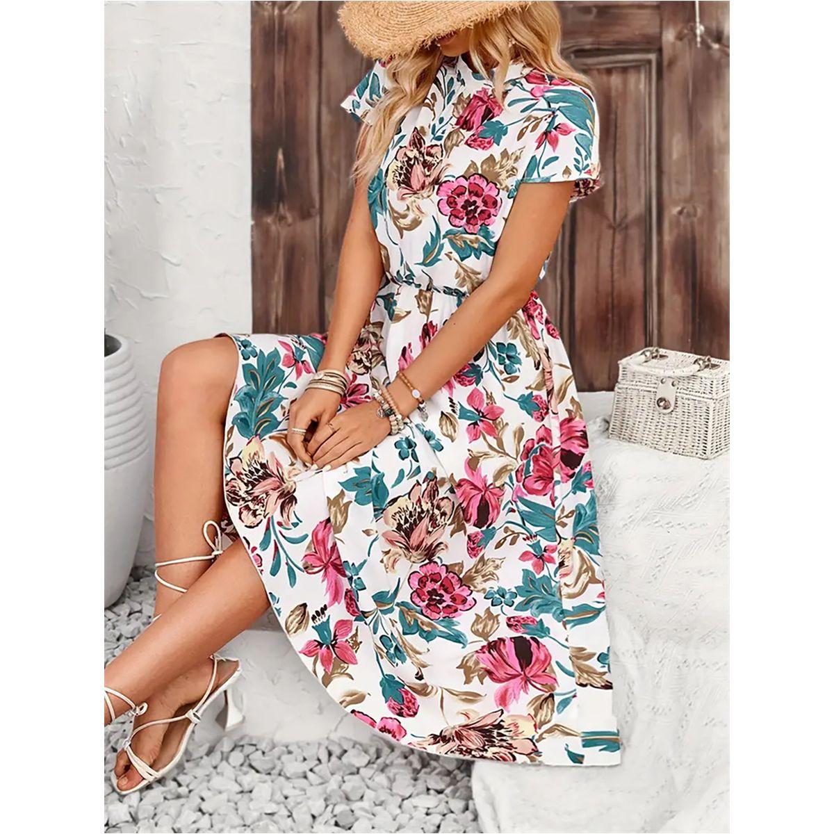 فستان ميدي بطبعة زهور وأكمام قصيرة-women-clothing-dresses-image-5