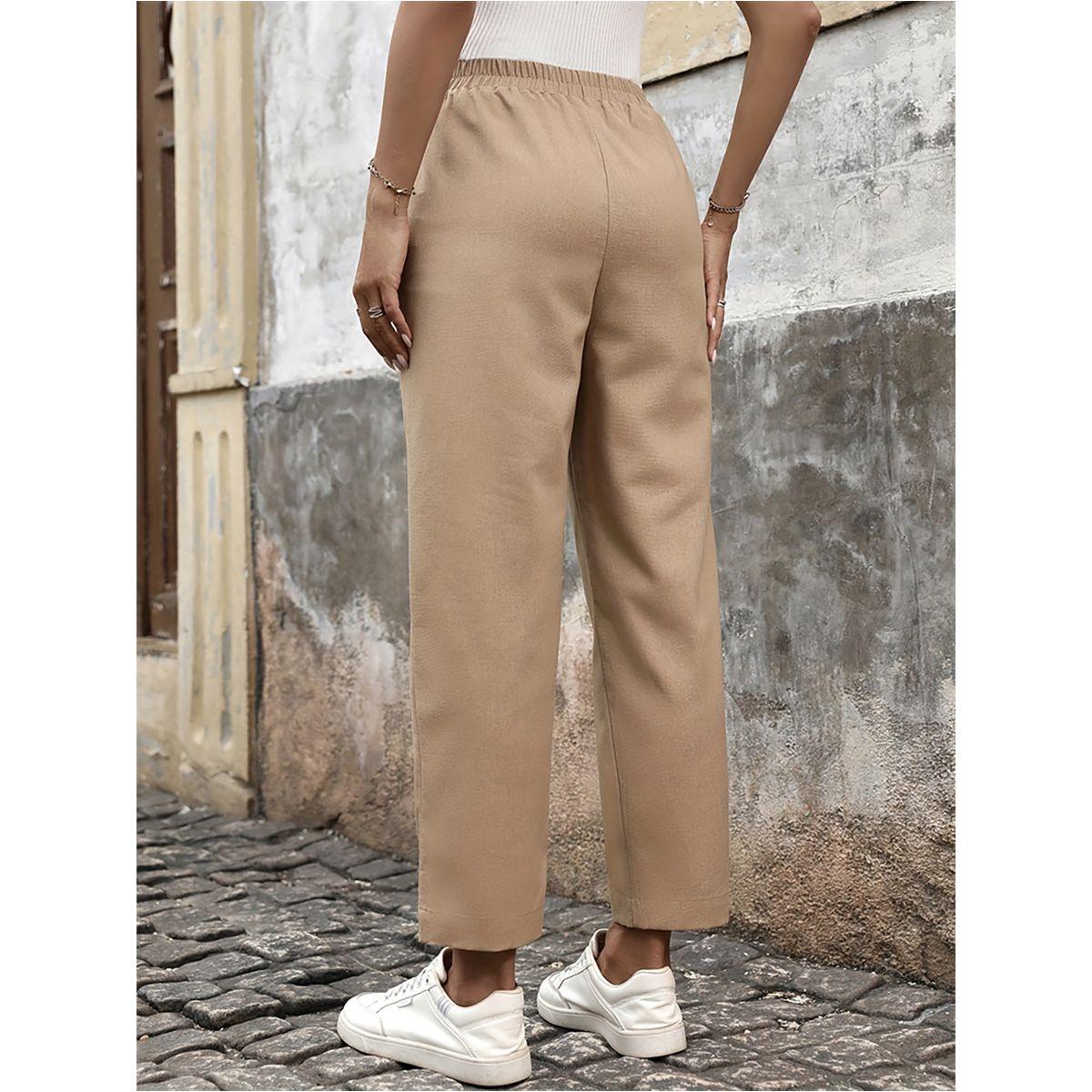 بنطال سادة بقصة سائبة وخصر مطاطي-women-clothing-bottoms-trousers-image-4