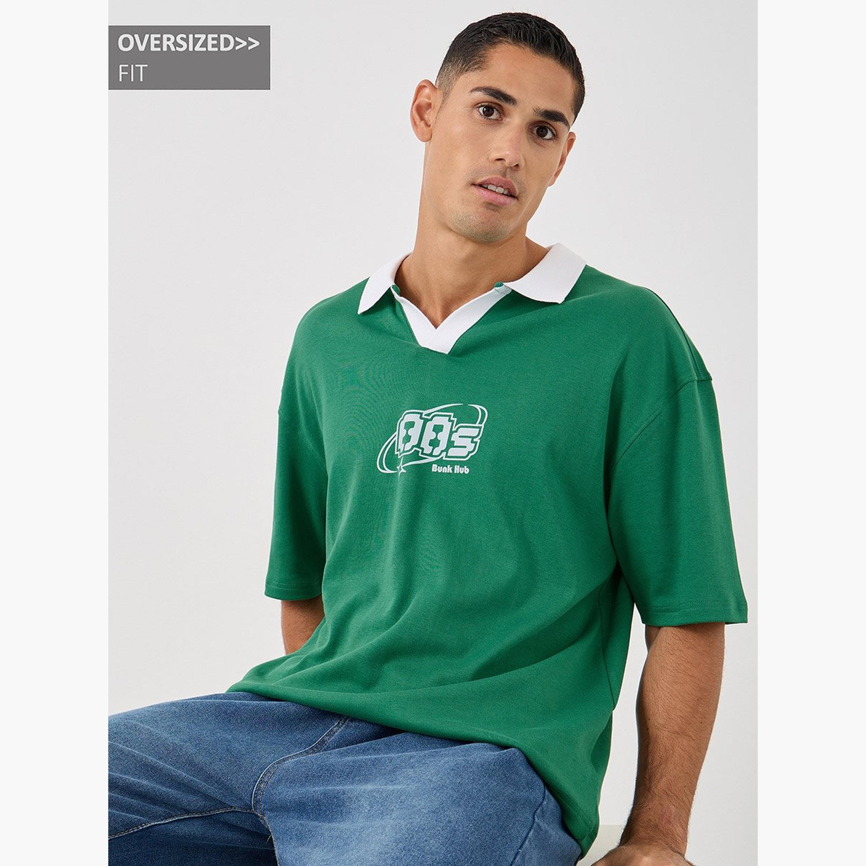 ستايلي - تي شيرت بولو للرجال مقاس كبير بطبعة جرافيكية لون أخضر-men-clothing-sportswearandactivewear-tshirtsandpolos-image-3