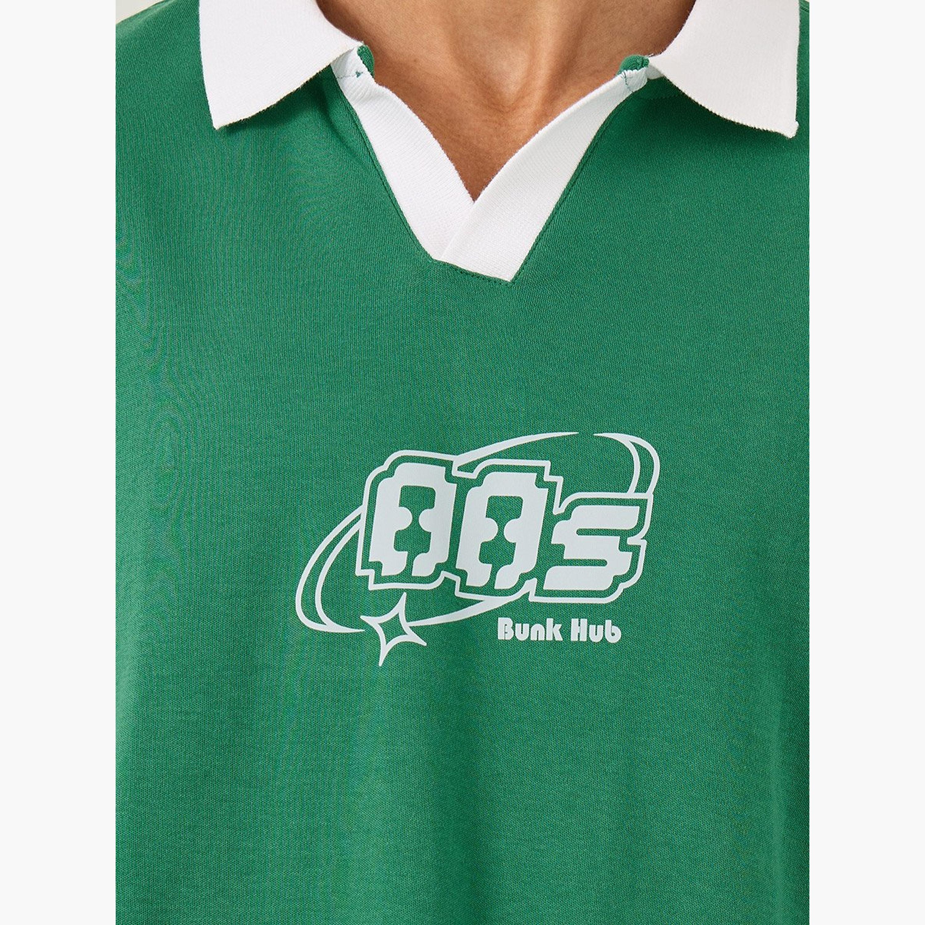 Styli Men Green Graphic Print Oversized Varsity Polo T-Shirt-men-clothing-tshirtsandpolos-polos-image-4