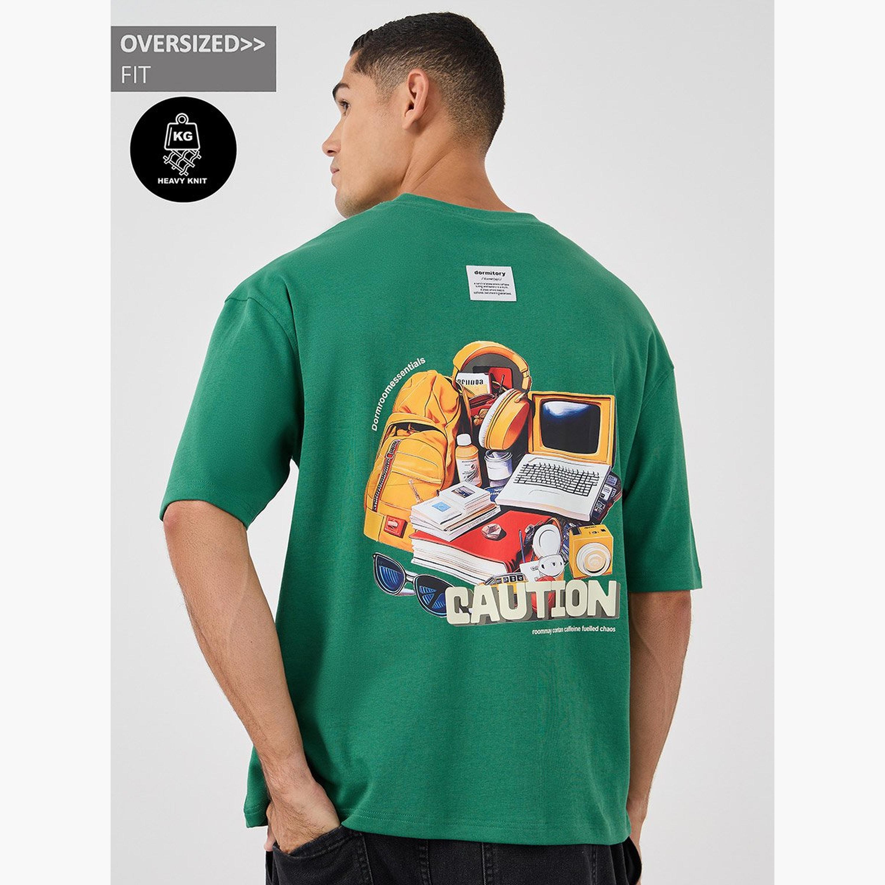 ستايلي - تي شيرت للرجال مقاس كبير بطباعة جرافيكية لون أخضر وأكتاف منسدلة-men-clothing-tshirtsandpolos-tshirts-image-3