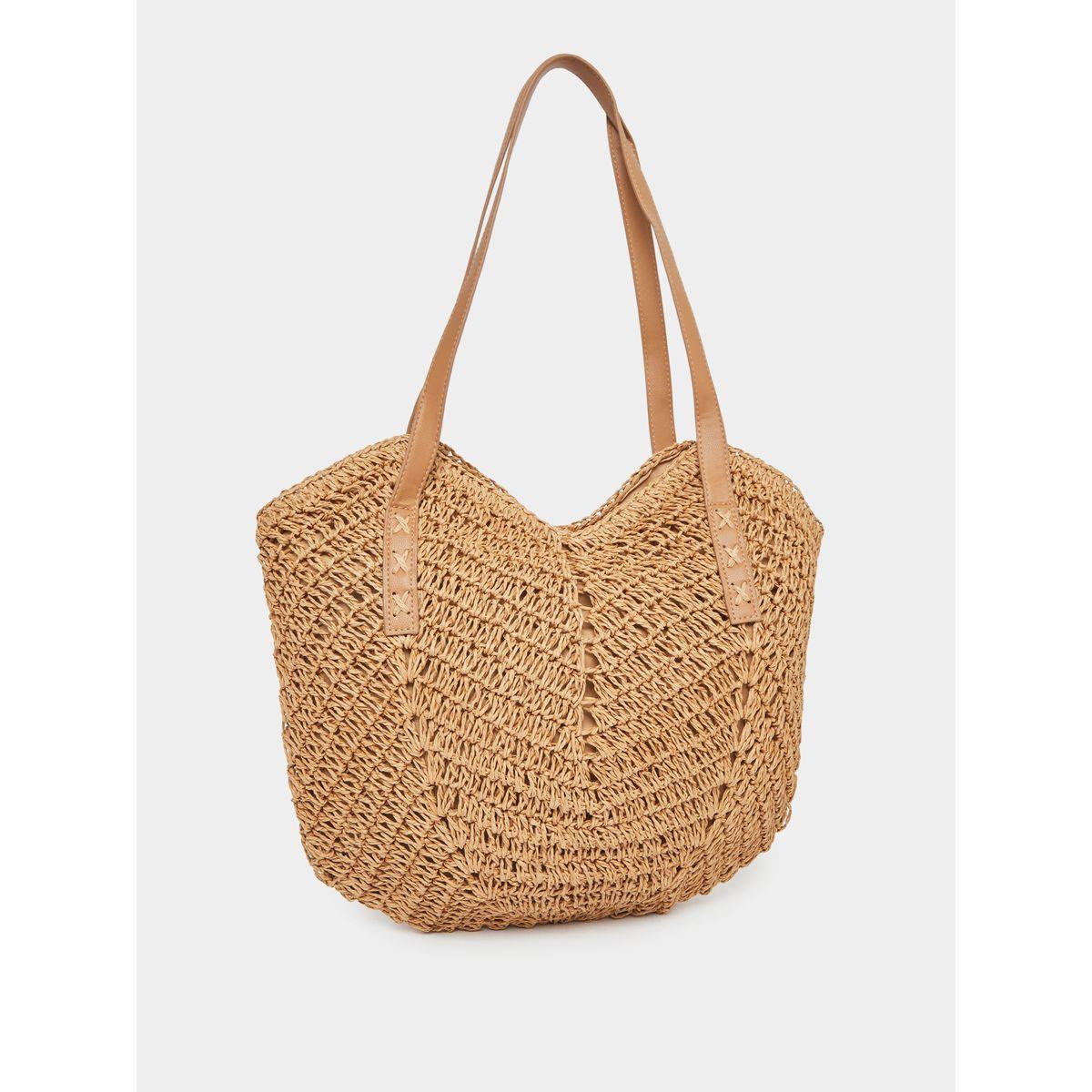 Styli Braided Straw Beach Shoulder Bag with Zip Closure-women-bagsandwallets-handbags-image-1