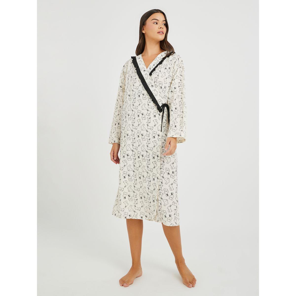 Styli All-Over Print Tie-Up Ruffled Detail Robe-women-clothing-nightwear-robes-image-1