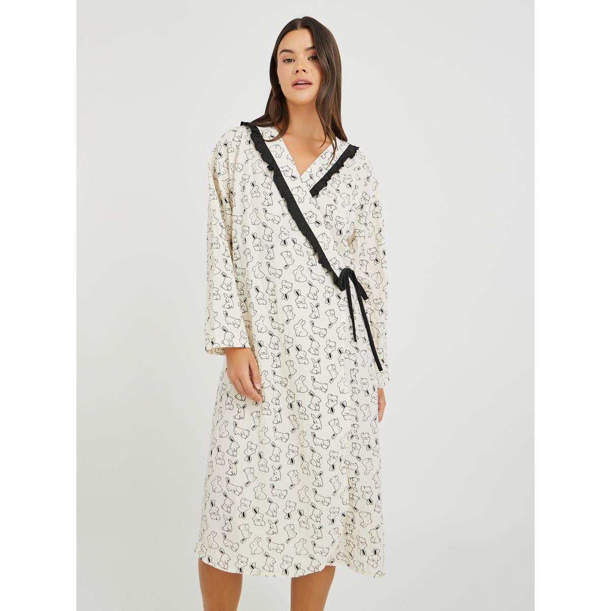 Styli All-Over Print Tie-Up Ruffled Detail Robe-women-clothing-nightwear-robes-image-2