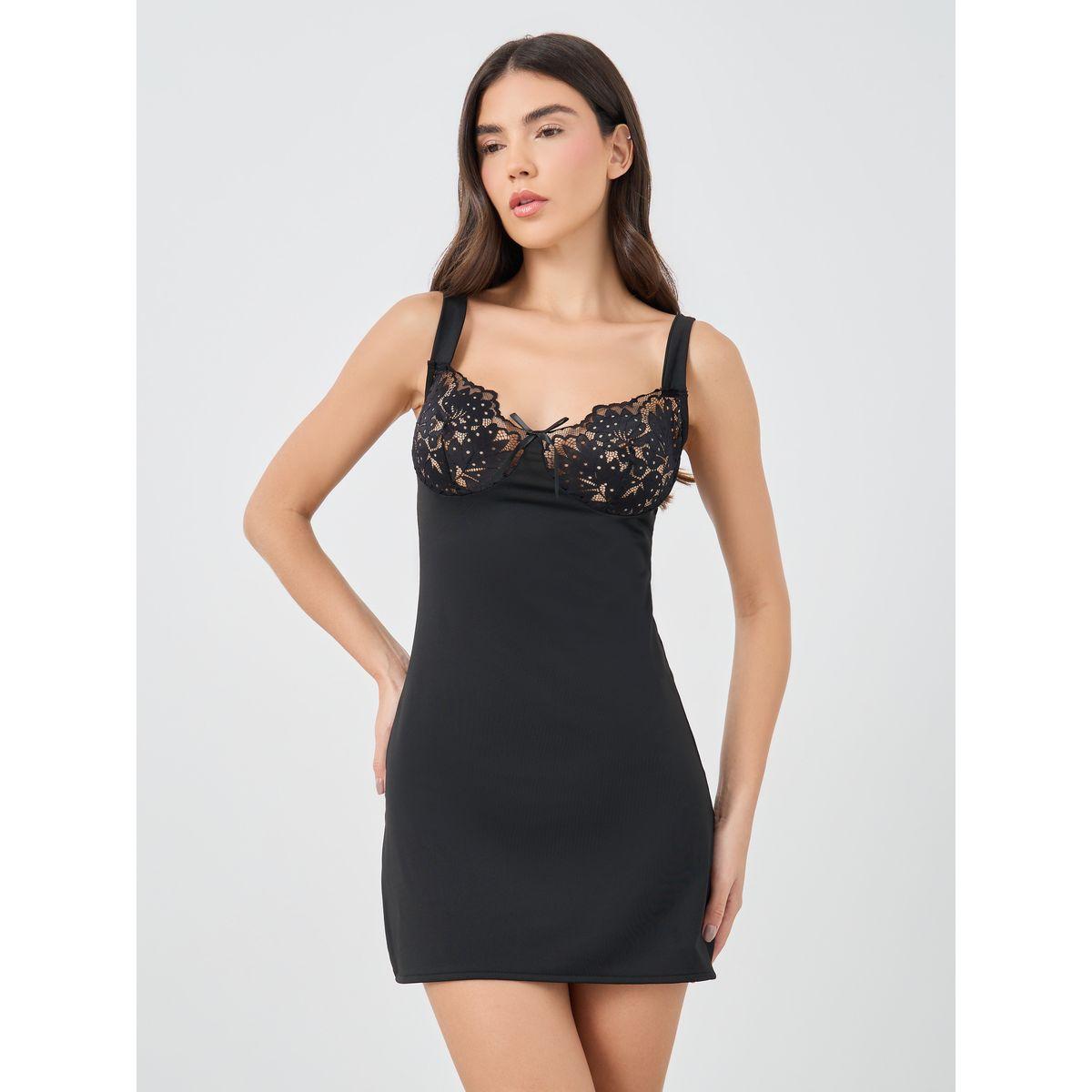 قميص نوم بتفاصيل دانتيل وربطة فيونكة-women-clothing-lingerie-babydollsandbodysuits-image-1