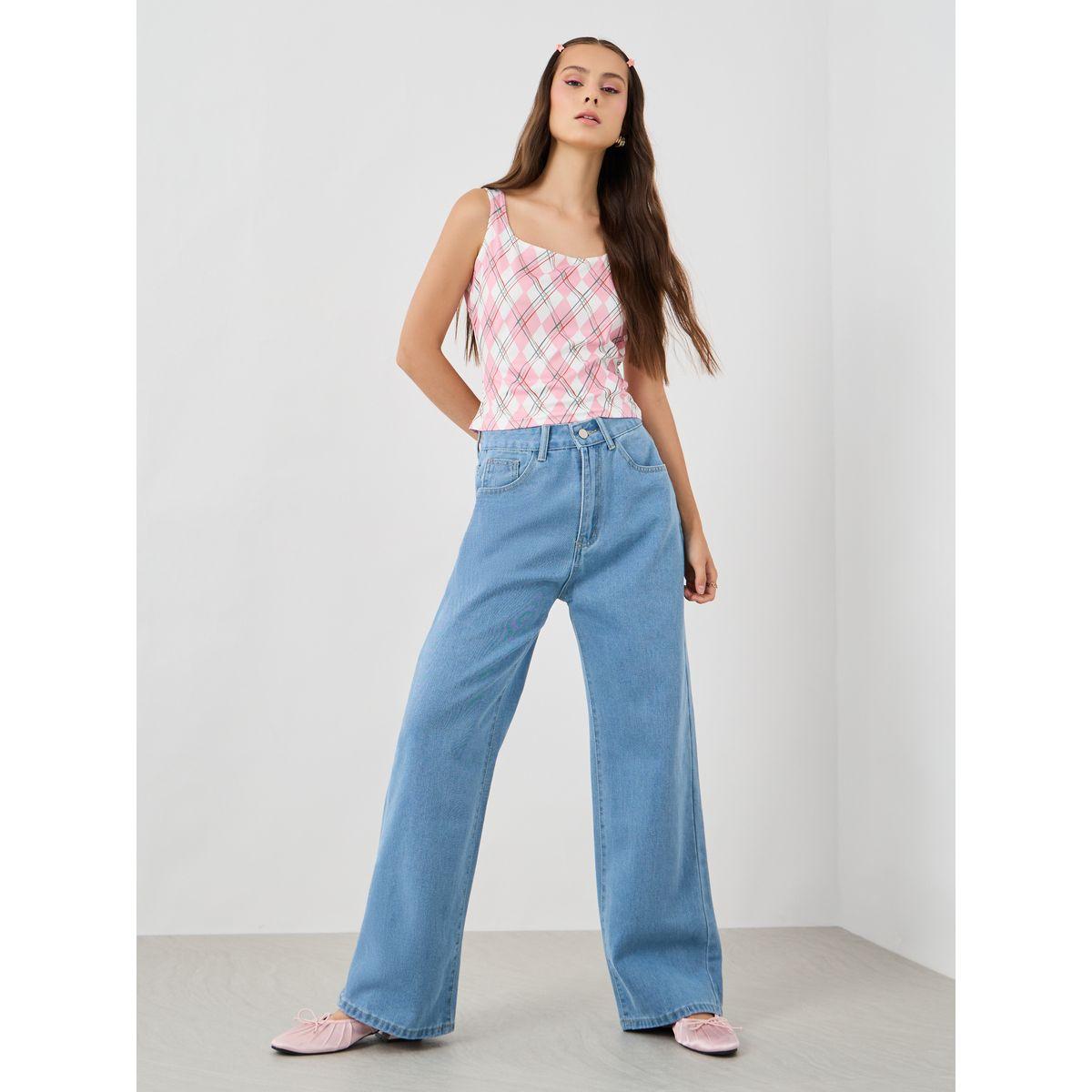 جينز سادة بأرجل واسعة وخصر متوسط-women-clothing-bottoms-jeans-image-1