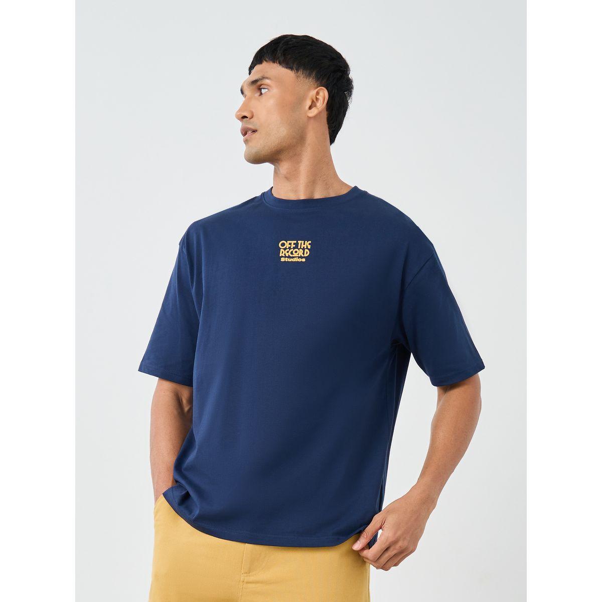 Styli Men Navy Blue Graphic Print Short Sleeve Oversized T-Shirt-men-clothing-tshirtsandpolos-tshirts-image-3