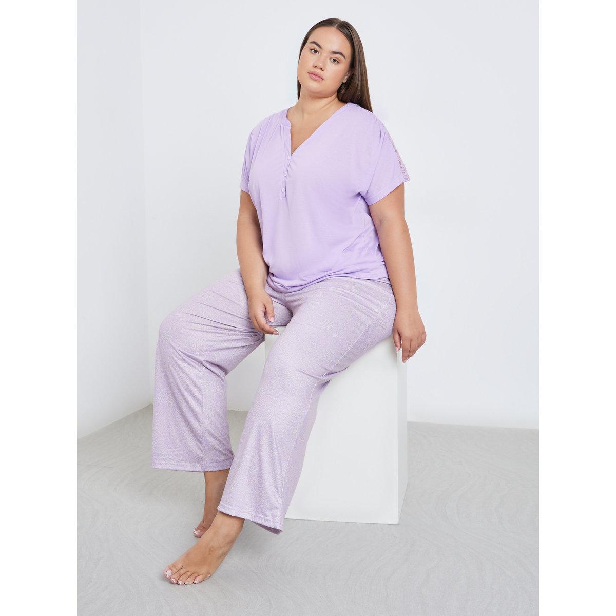 طقم من بنطال بيجاما وتيشيرت بمقاس كبير-women-clothing-nightwear-pyjamas-longsets-image-1
