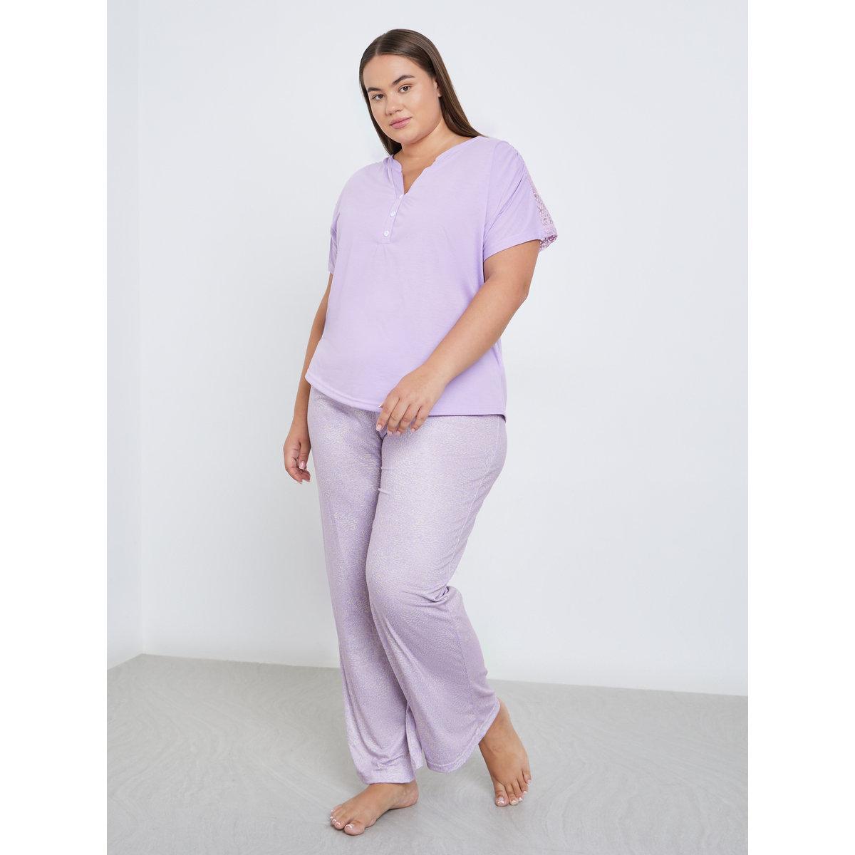 طقم من بنطال بيجاما وتيشيرت بمقاس كبير-women-clothing-nightwear-pyjamas-longsets-image-2