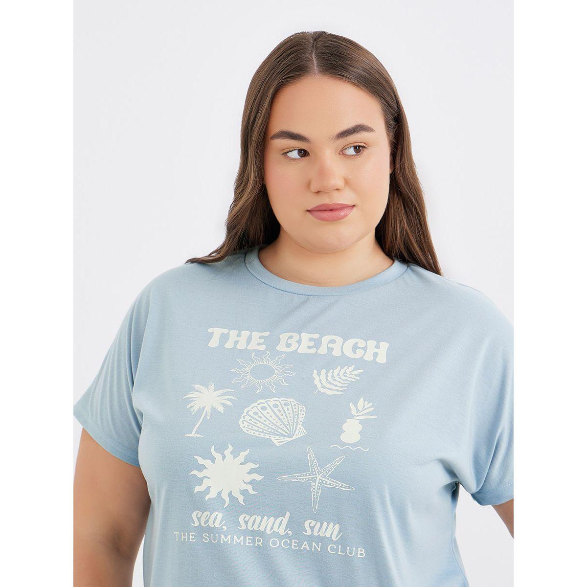 Styli Plus Beach Graphics Ruffle Hem T-Shirt and Pyjama Set-women-clothing-nightwear-pyjamas-longsets-image-4