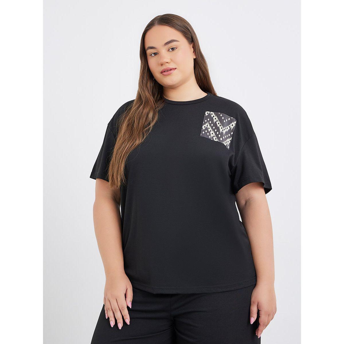 Styli Plus Size Mono Aztec Pocket Dropped Shoulder T-Shirt and Pyjama Set-women-clothing-nightwear-pyjamas-longsets-image-3