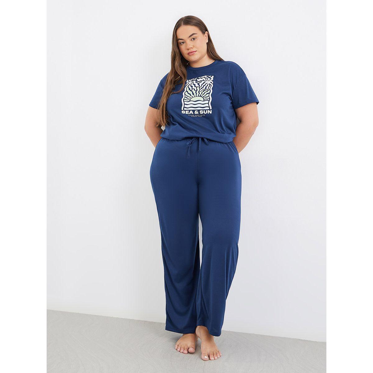 Styli Plus Sea Sun Graphic Dropped Shoulder T-Shirt and Pyjama Set-women-clothing-nightwear-pyjamas-longsets-image-2