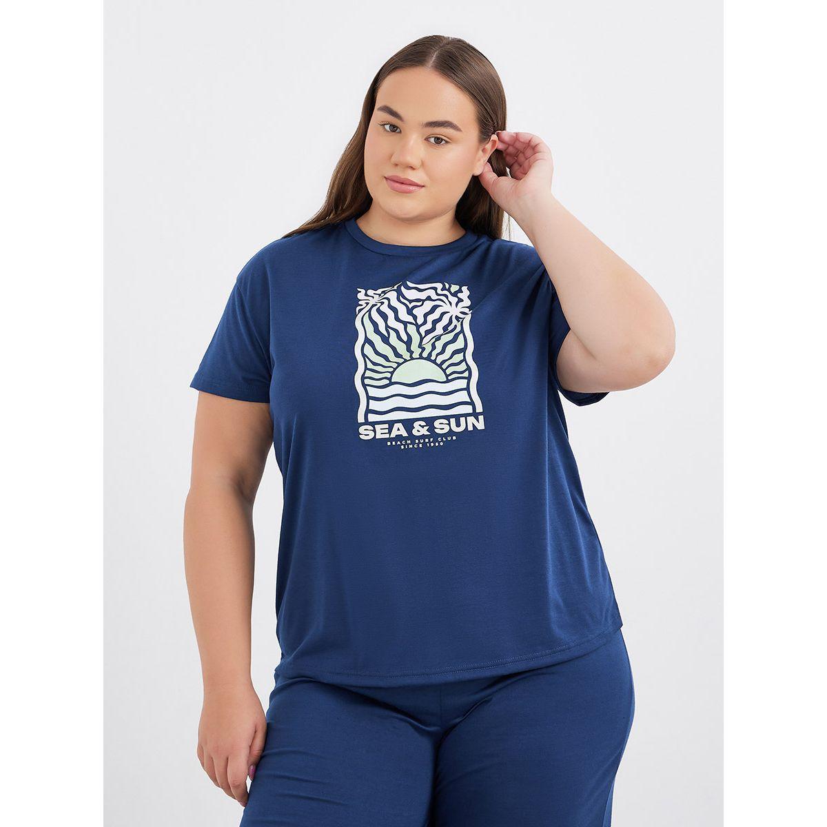 Styli Plus Sea Sun Graphic Dropped Shoulder T-Shirt and Pyjama Set-women-clothing-nightwear-pyjamas-longsets-image-3