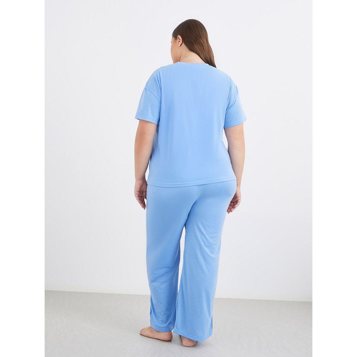 Styli Plus Sun Rays Dropped Shoulder T-Shirt and Side Slit Pyjama Set-women-clothing-nightwear-pyjamas-longsets-image-5