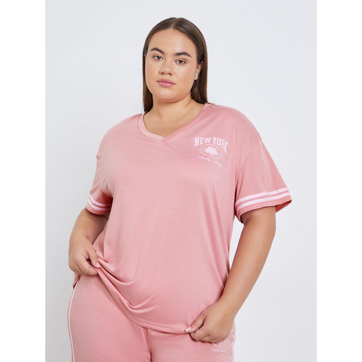 طقم من بنطال بيجاما وتيشيرت بمقاس كبير-women-clothing-nightwear-pyjamas-longsets-image-2