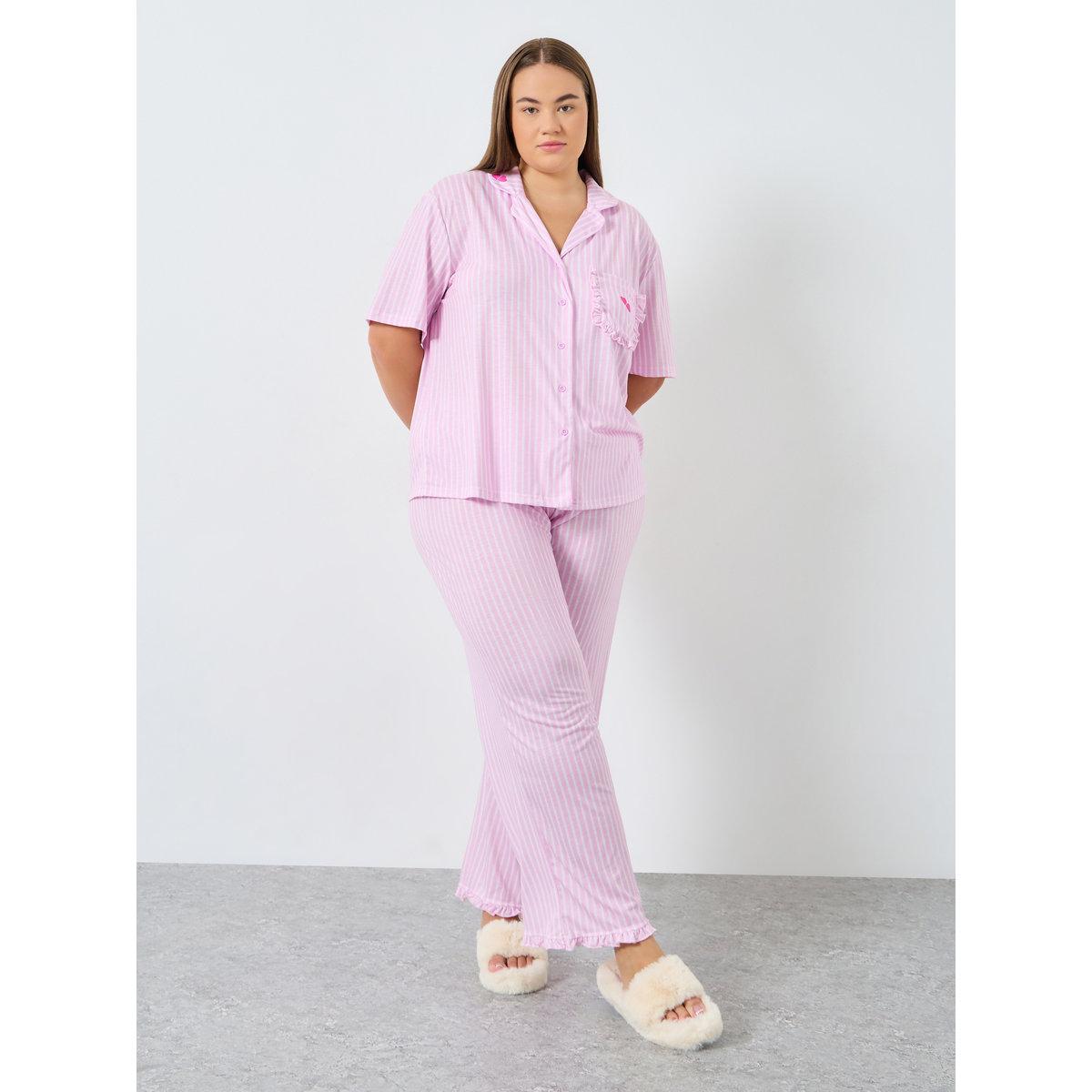 طقم من بنطال بيجاما بمقاس كبير وبلوزة مخططة-women-clothing-nightwear-pyjamas-longsets-image-1