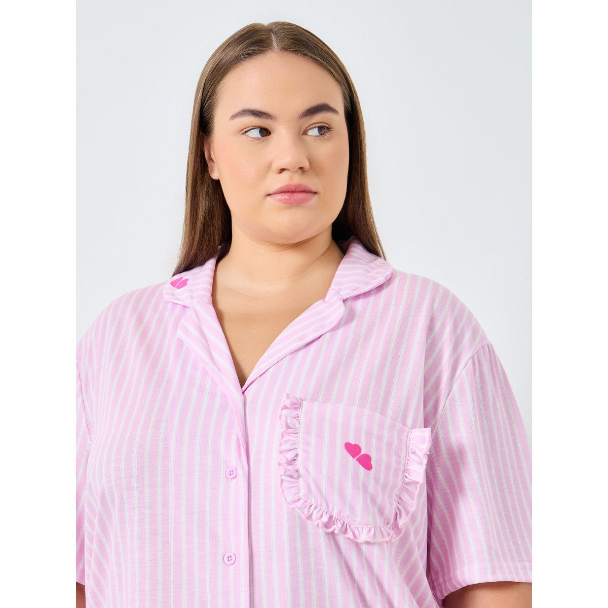 Styli Plus Size Pink Striped Shirt and Pyjama Set-women-clothing-nightwear-pyjamas-longsets-image-4