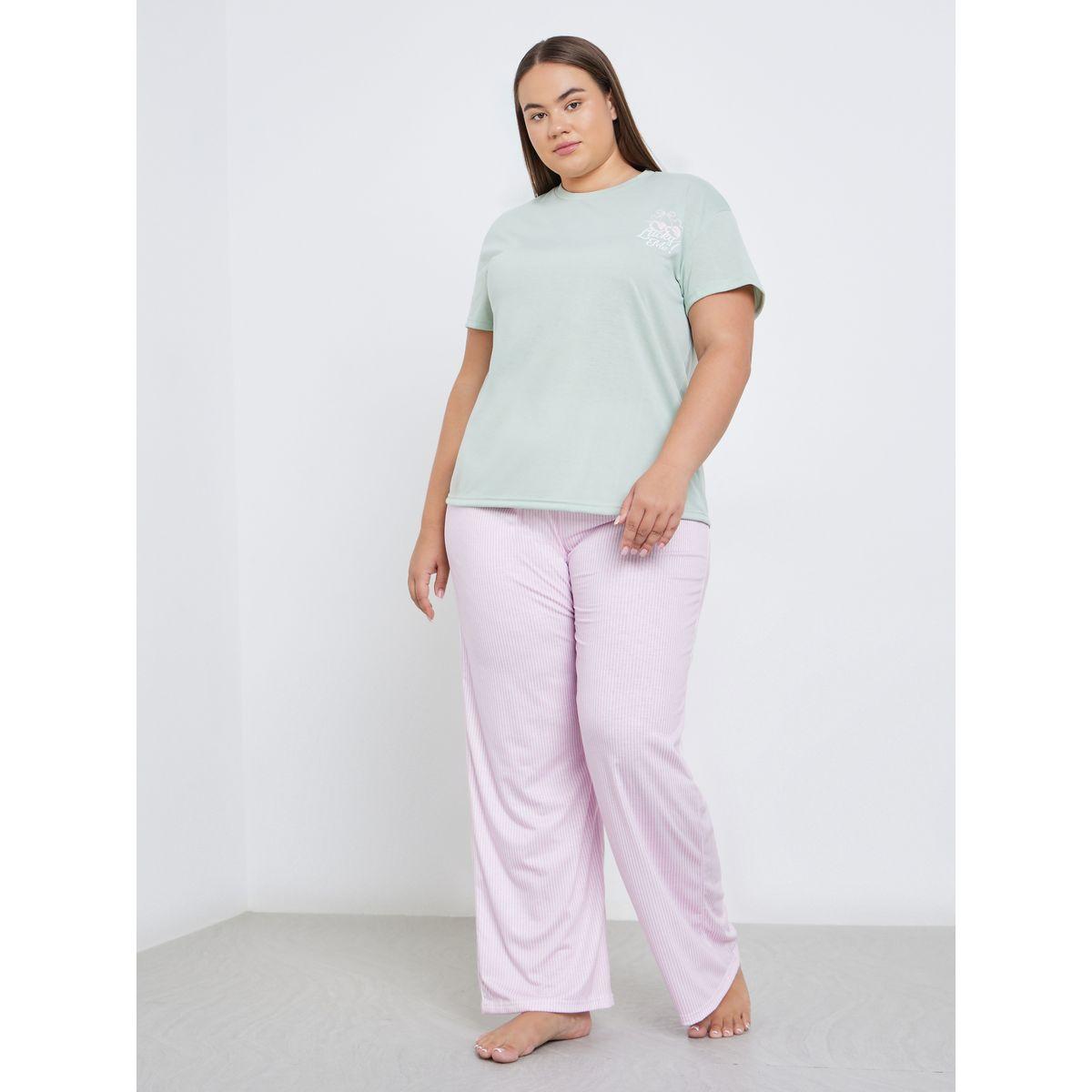 طقم من بنطال بيجاما وتيشيرت بمقاس كبير-women-clothing-nightwear-pyjamas-longsets-image-1