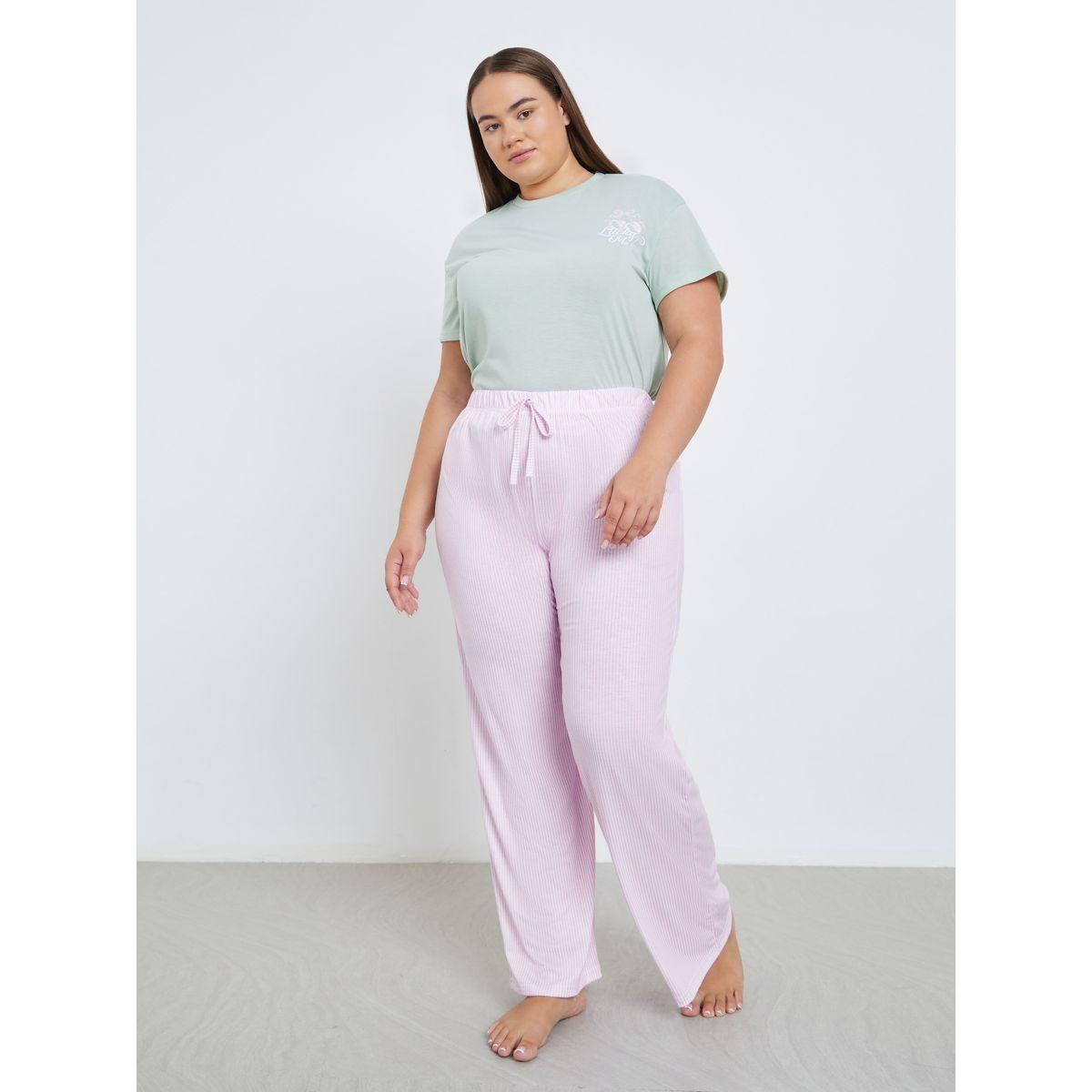 Styli Plus Graphic T-Shirt and Striped Pyjama Set-women-clothing-nightwear-pyjamas-longsets-image-4