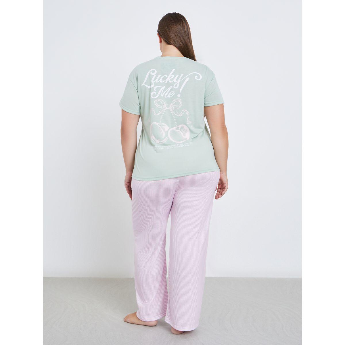 Styli Plus Graphic T-Shirt and Striped Pyjama Set-women-clothing-nightwear-pyjamas-longsets-image-6