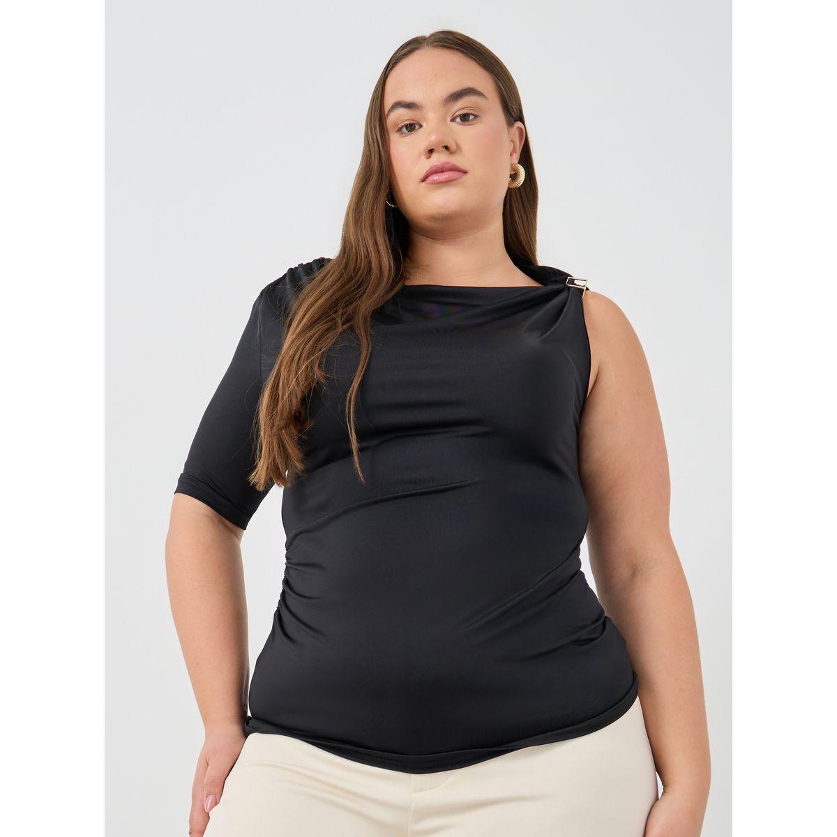 Styli Plus Size Solid One Sleeve Knit Top-women-clothing-tshirts-image-1