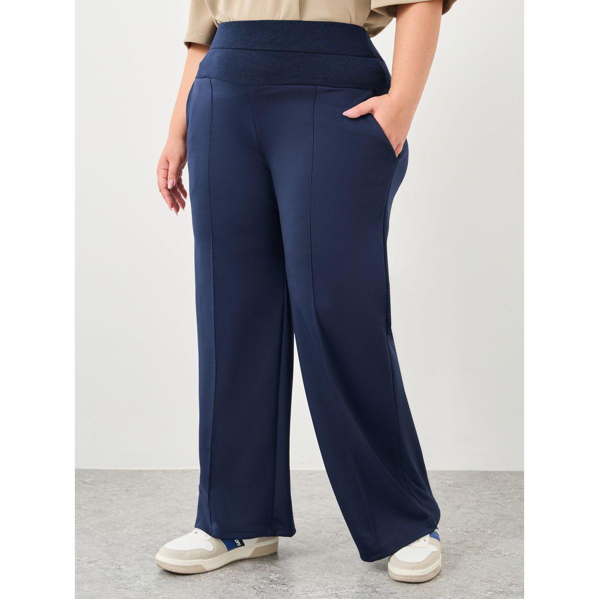 Styli Plus Navy Blue Scuba Joggers with Wide Waistband-women-clothing-bottoms-joggers-image-2