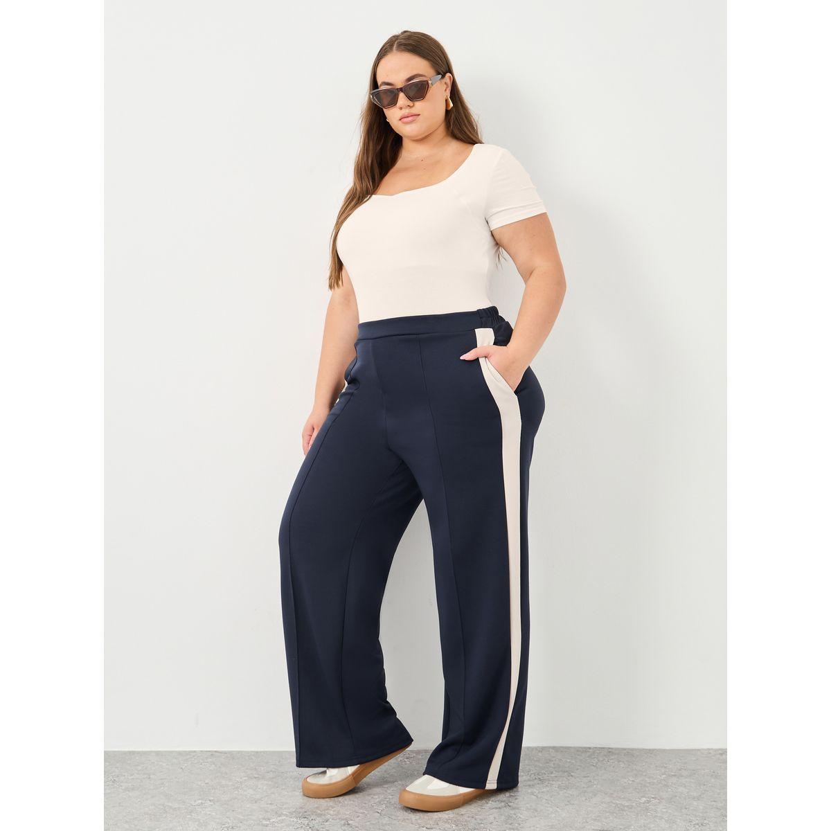 Styli Plus Scuba Joggers with Contrast Side Seam Panel-women-clothing-bottoms-joggers-image-1