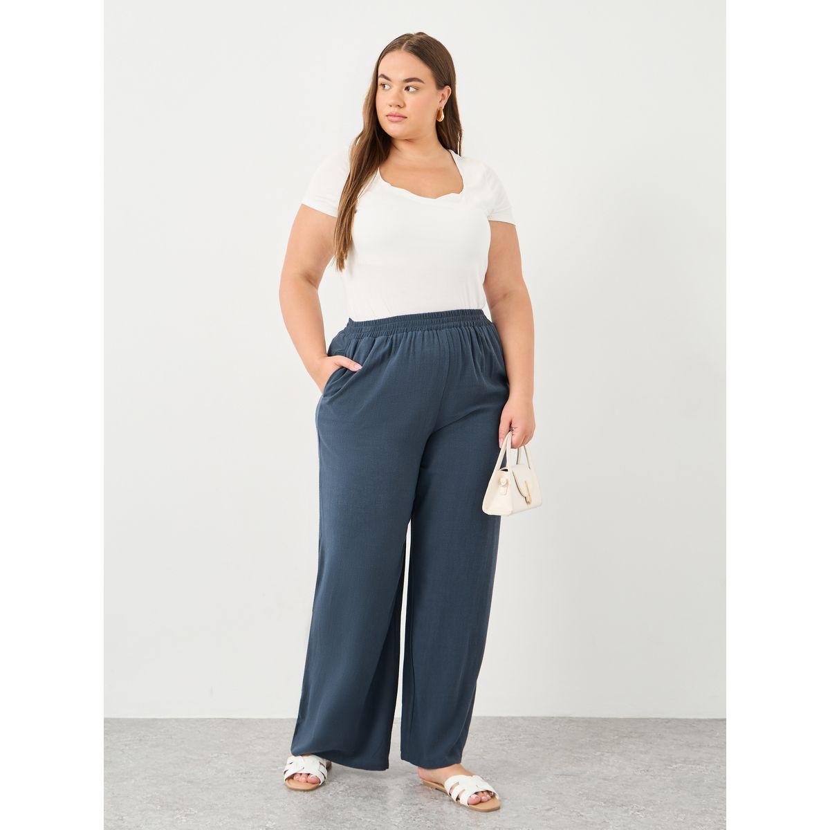 Styli Plus Charcoal Linen Look Pants with Side Pocket-women-clothing-bottoms-trousers-image-1