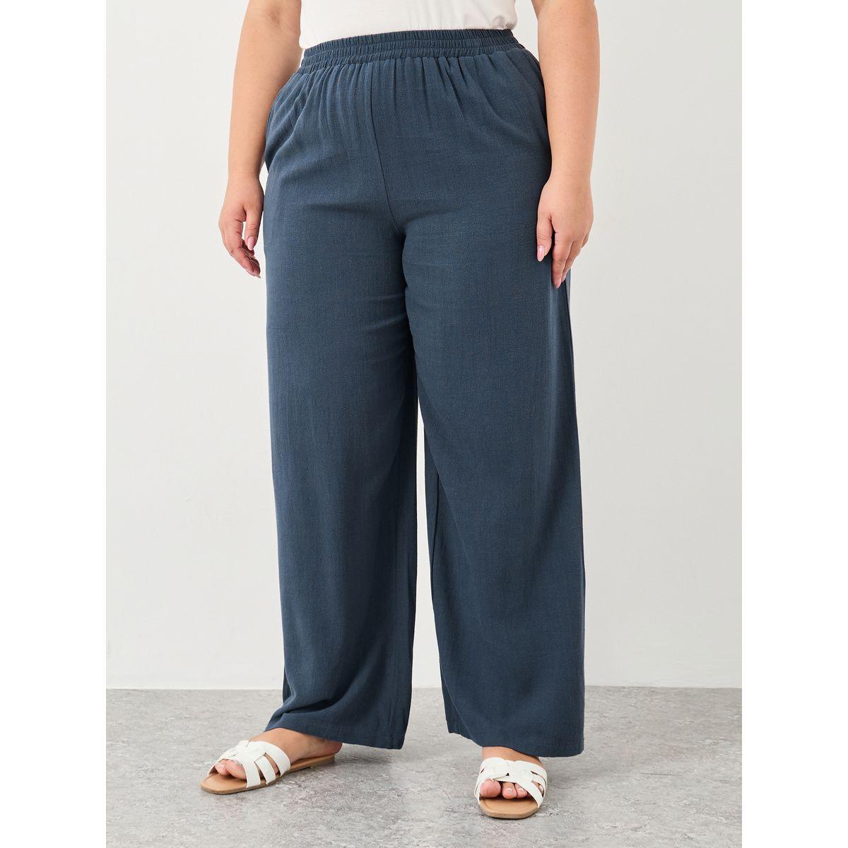 Styli Plus Charcoal Linen Look Pants with Side Pocket-women-clothing-bottoms-trousers-image-2