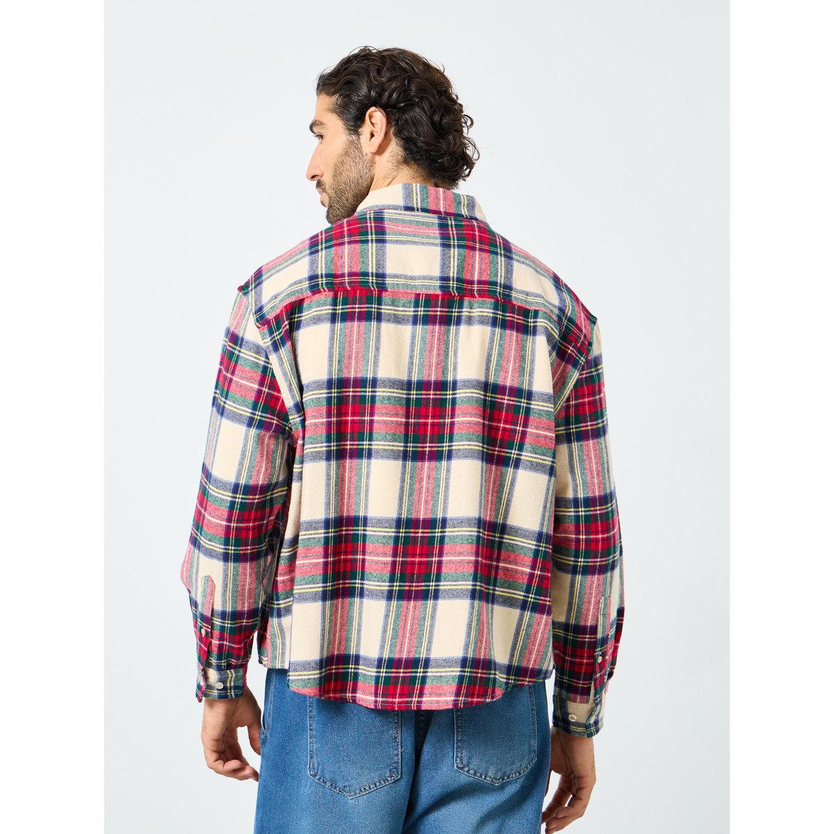 قميص بقصة بوكسي مطبع بمربعات مع جيب بطية إغلاق-men-clothing-shirts-image-5