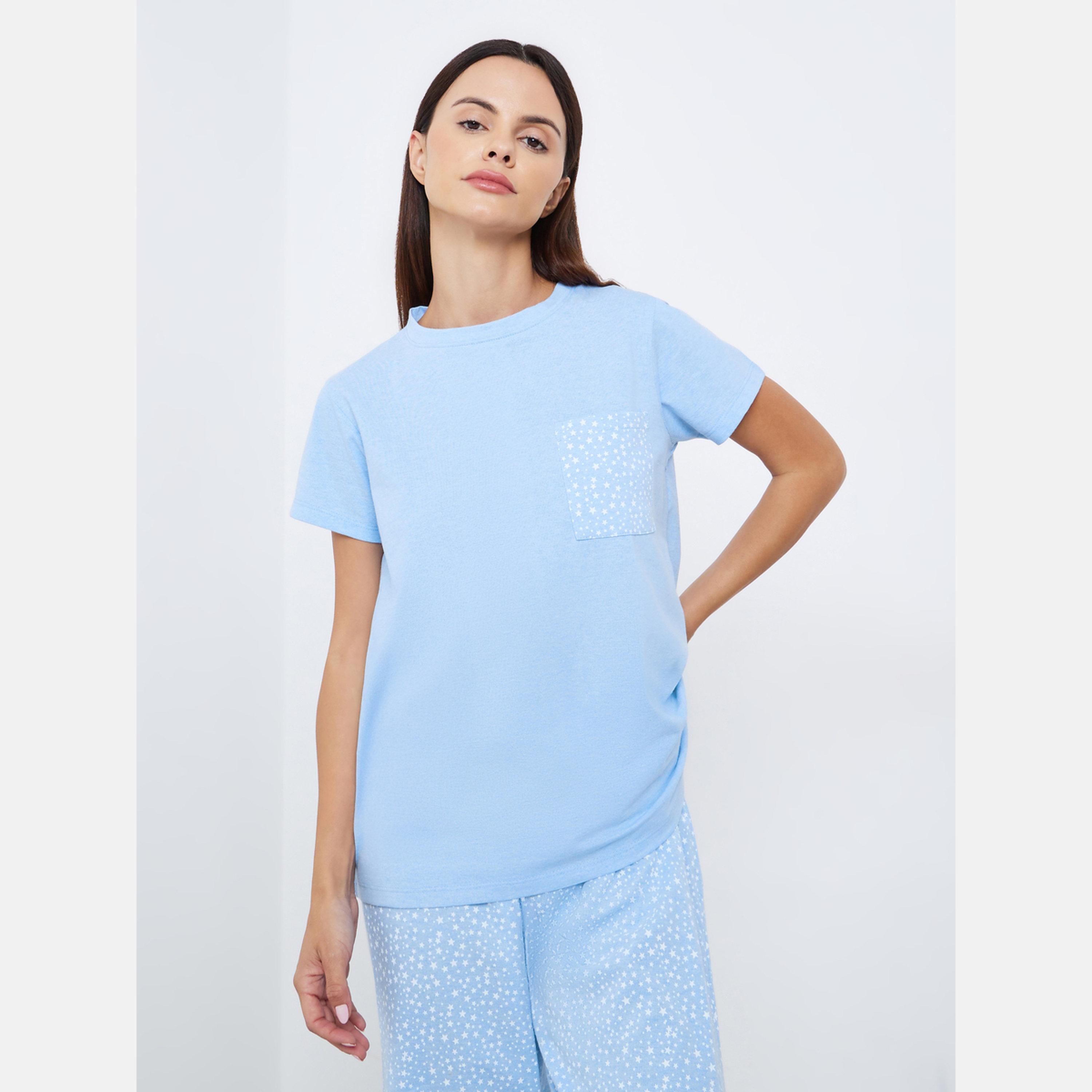 Styli Star Print Pocket T-Shirt and Pyjama Set-women-clothing-nightwear-pyjamas-longsets-image-2