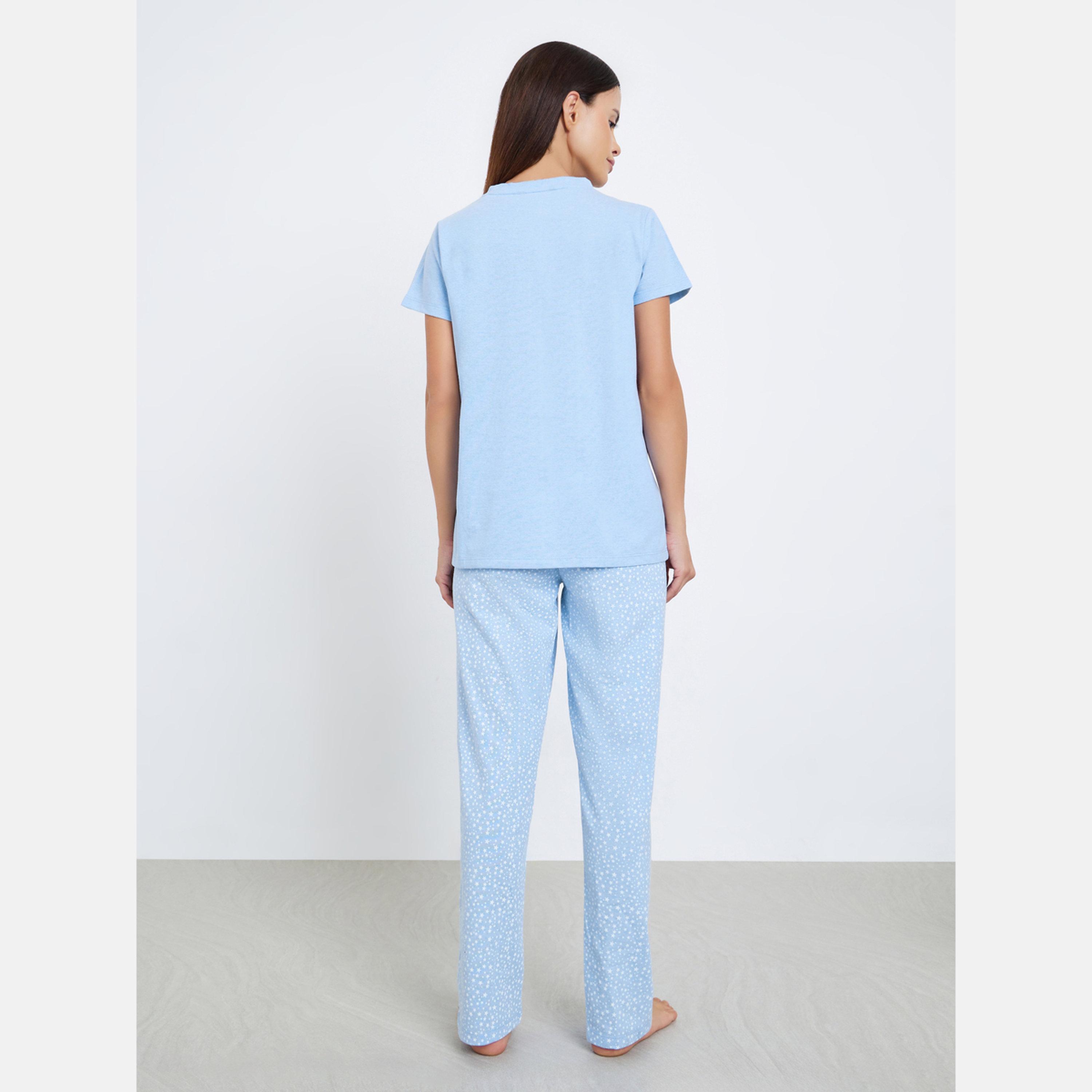 ستايلي - بيجاما تي شيرت بطبعة نجوم-women-clothing-nightwear-pyjamas-longsets-image-5