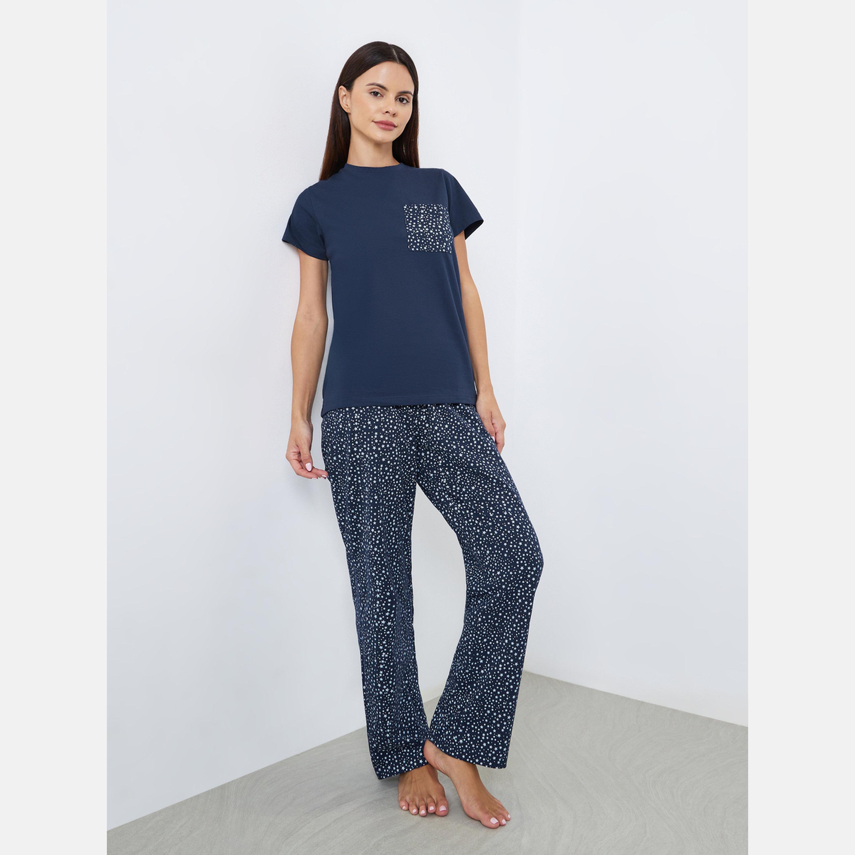 ستايلي - بيجاما تي شيرت بطبعة نجوم-women-clothing-nightwear-pyjamas-longsets-image-1