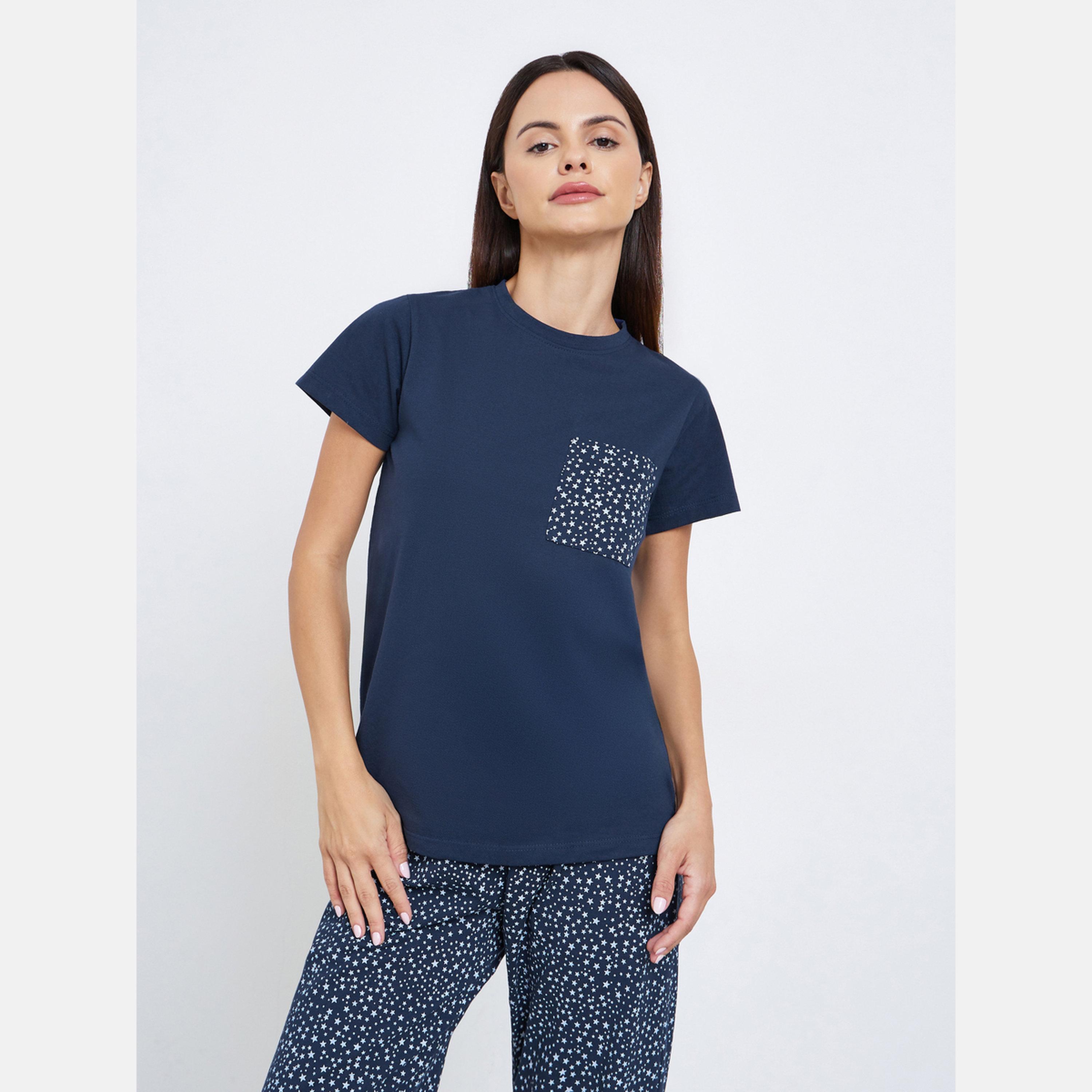 Styli Star Print Pocket T-Shirt and Pyjama Set-women-clothing-nightwear-pyjamas-longsets-image-2