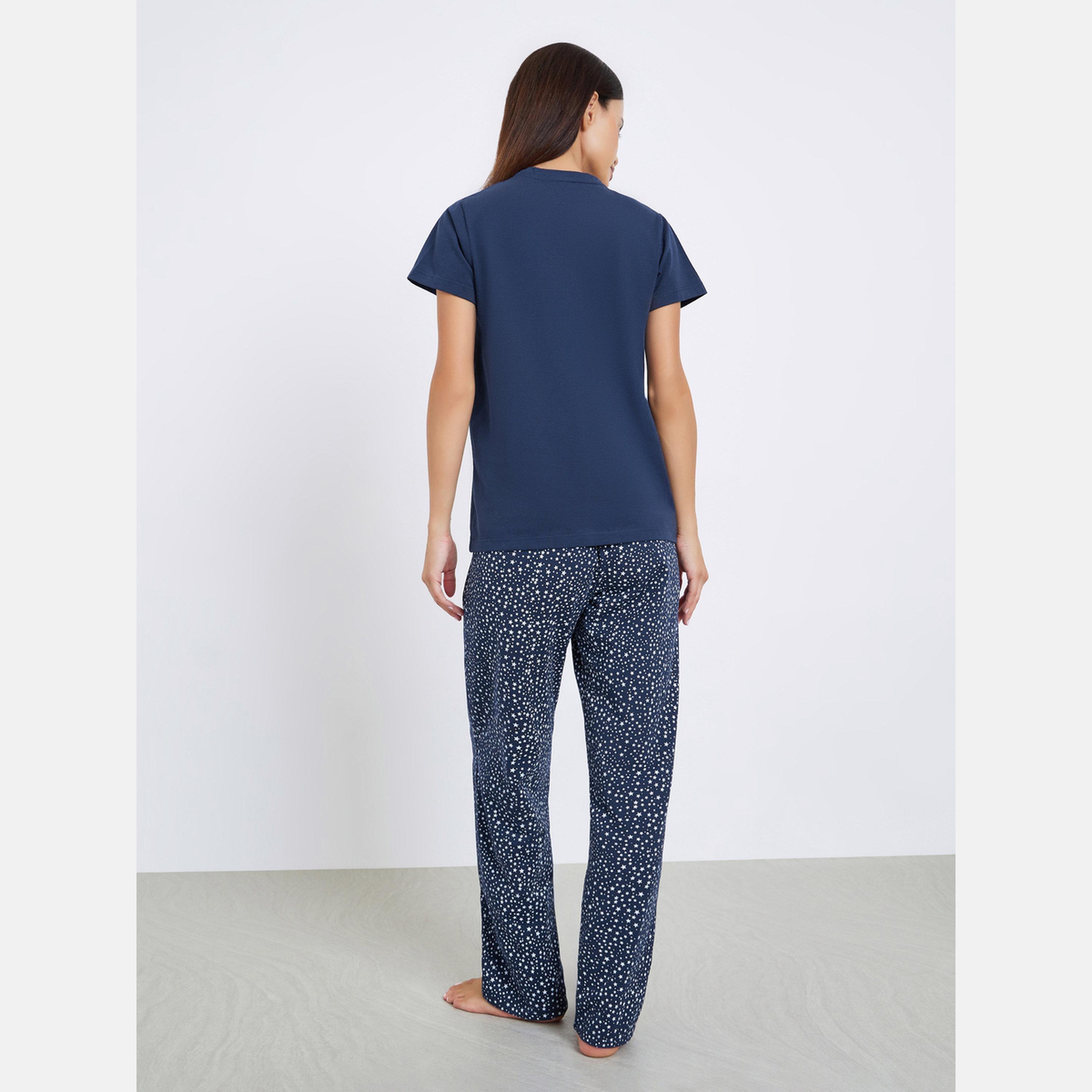Styli Star Print Pocket T-Shirt and Pyjama Set-women-clothing-nightwear-pyjamas-longsets-image-5