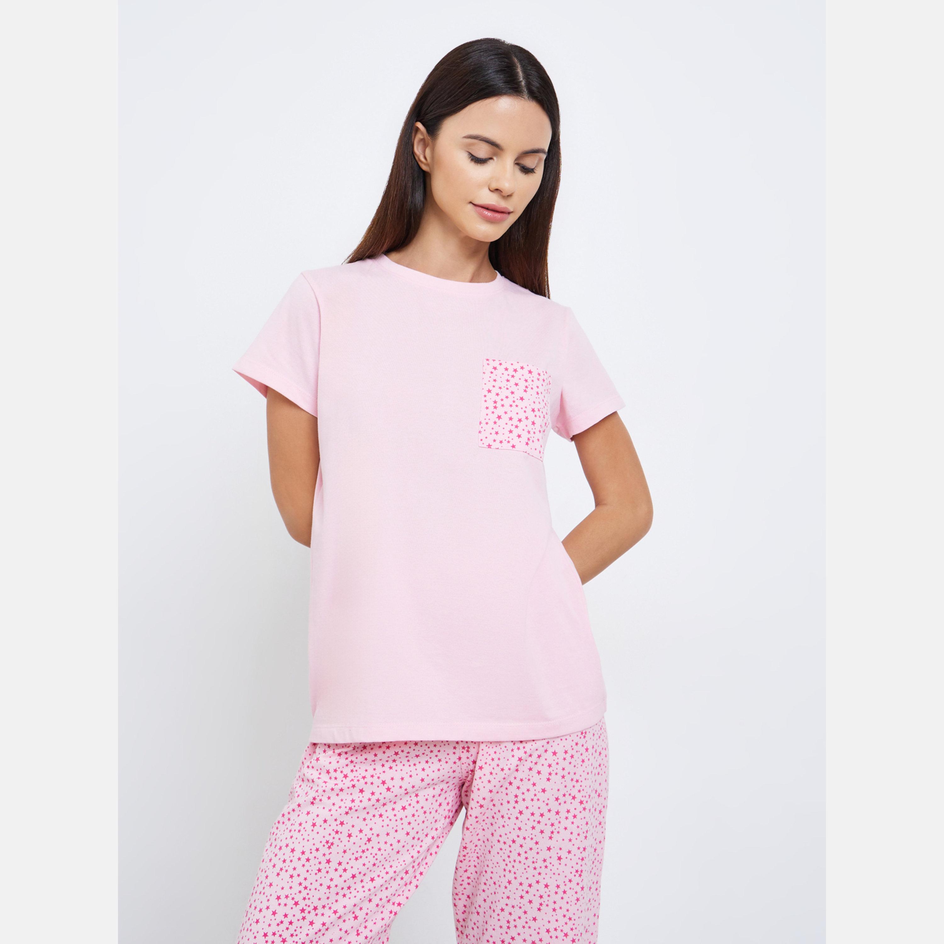 Styli Star Print Pocket T-Shirt and Pyjama Set-women-clothing-nightwear-pyjamas-longsets-image-3