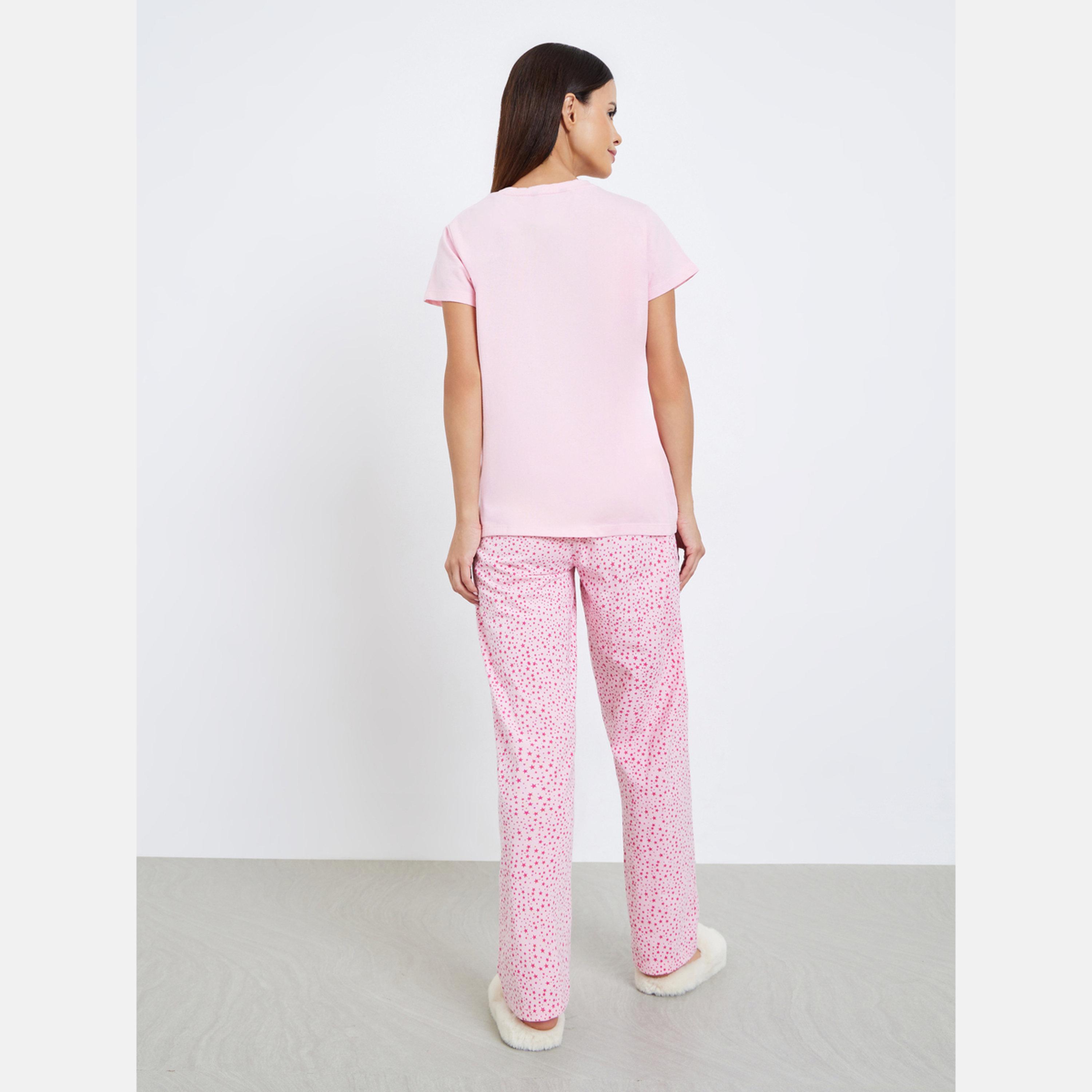 Styli Star Print Pocket T-Shirt and Pyjama Set-women-clothing-nightwear-pyjamas-longsets-image-6
