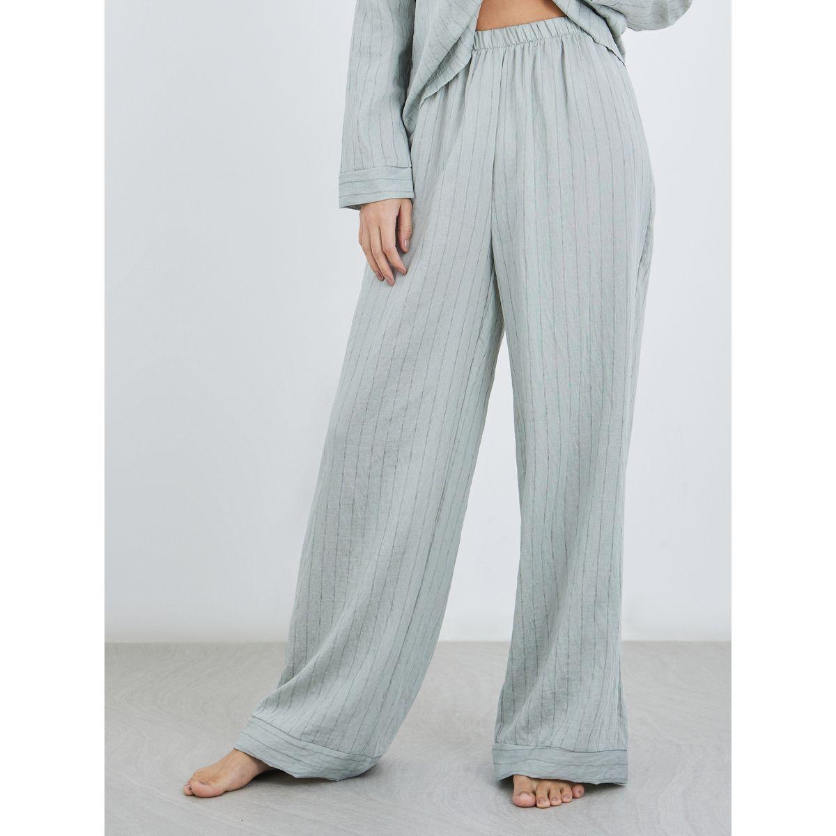 Styli Textured Buttoned Striped Shirt and Pyjama Set-women-clothing-nightwear-pyjamas-longsets-image-5