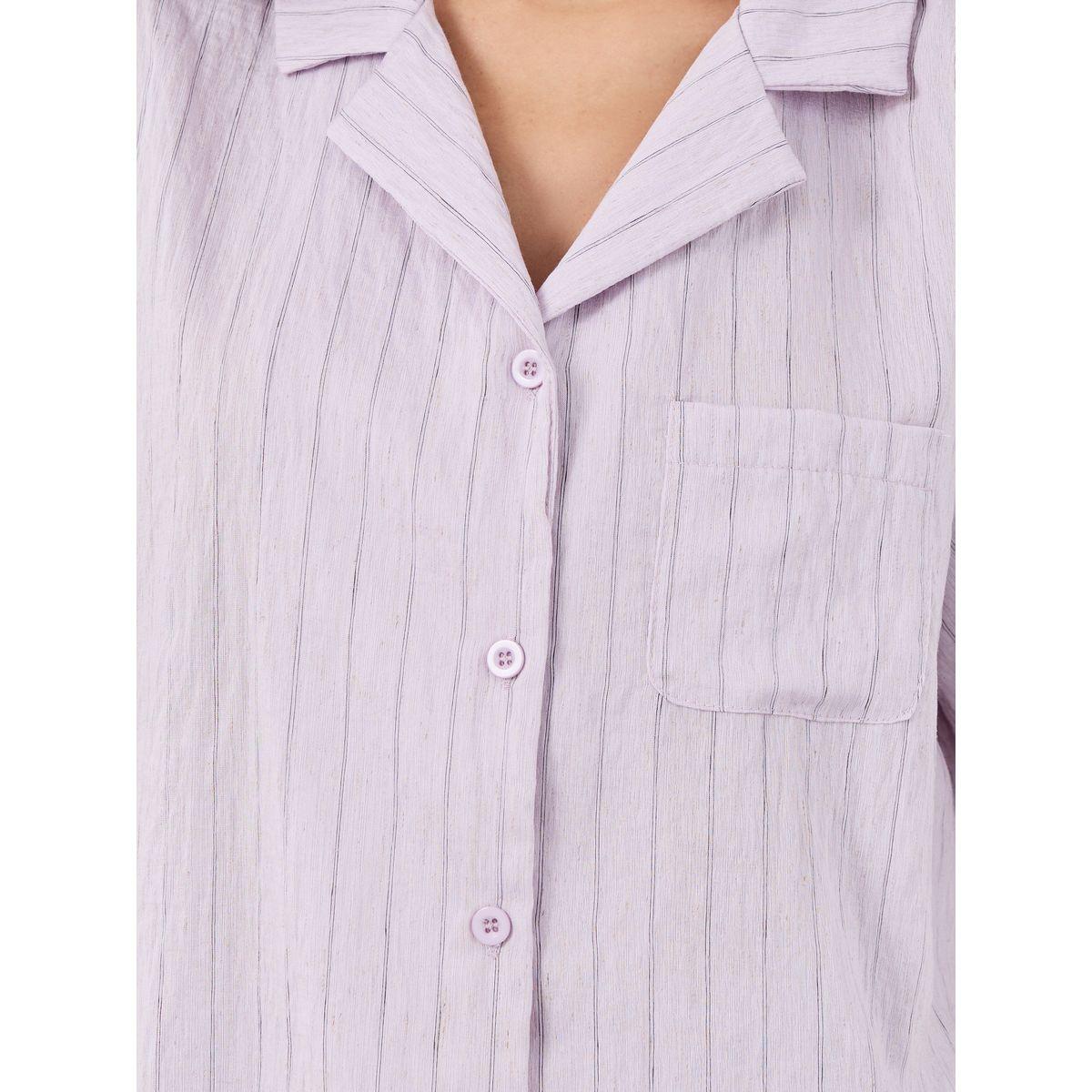 طقم من بنطال بيجاما وبلوزة مخططة بتفاصيل أزرار-women-clothing-nightwear-pyjamas-longsets-image-3