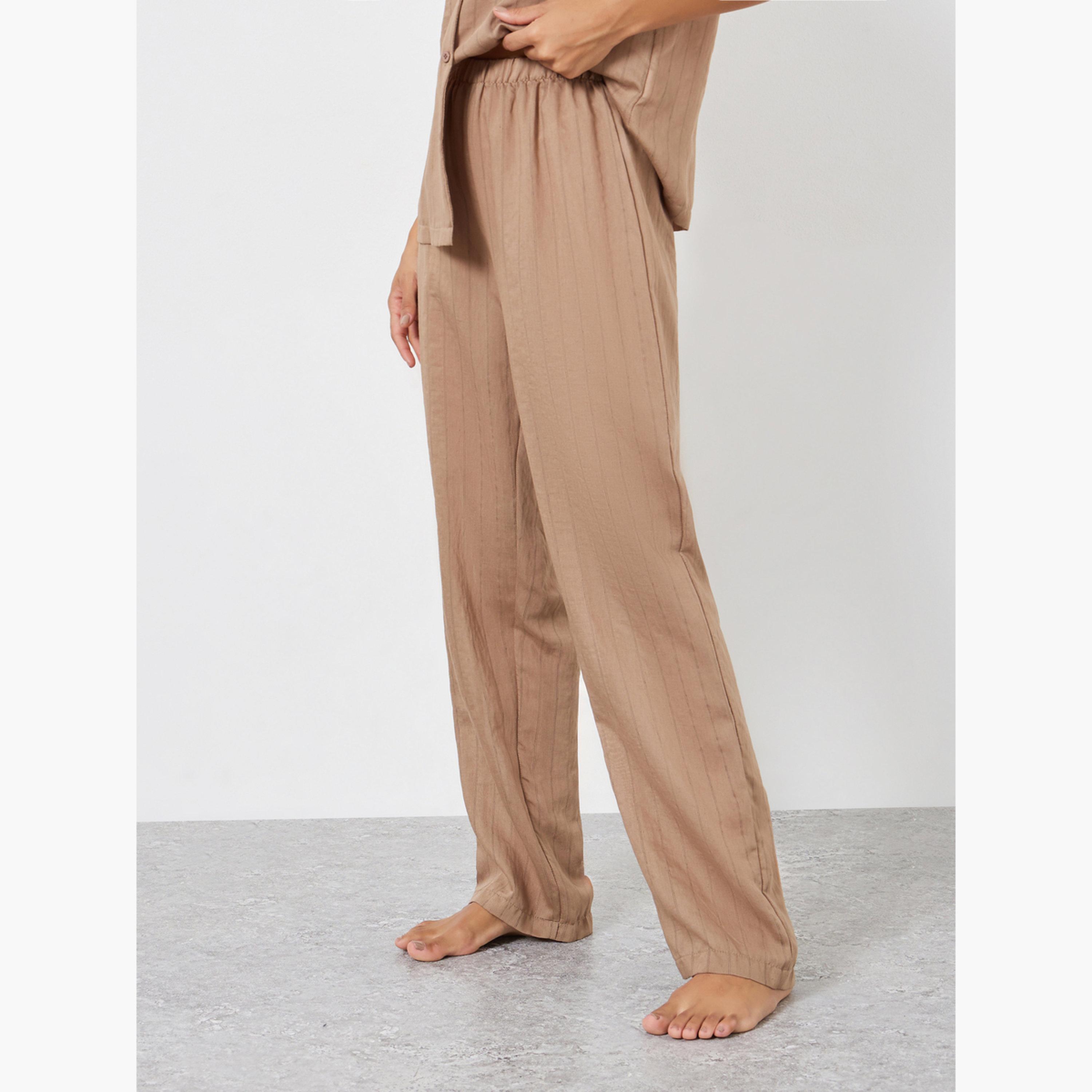 Styli Textured Striped Buttoned Viscose Shirt and Pyjama Set-women-clothing-nightwear-pyjamas-longsets-image-4