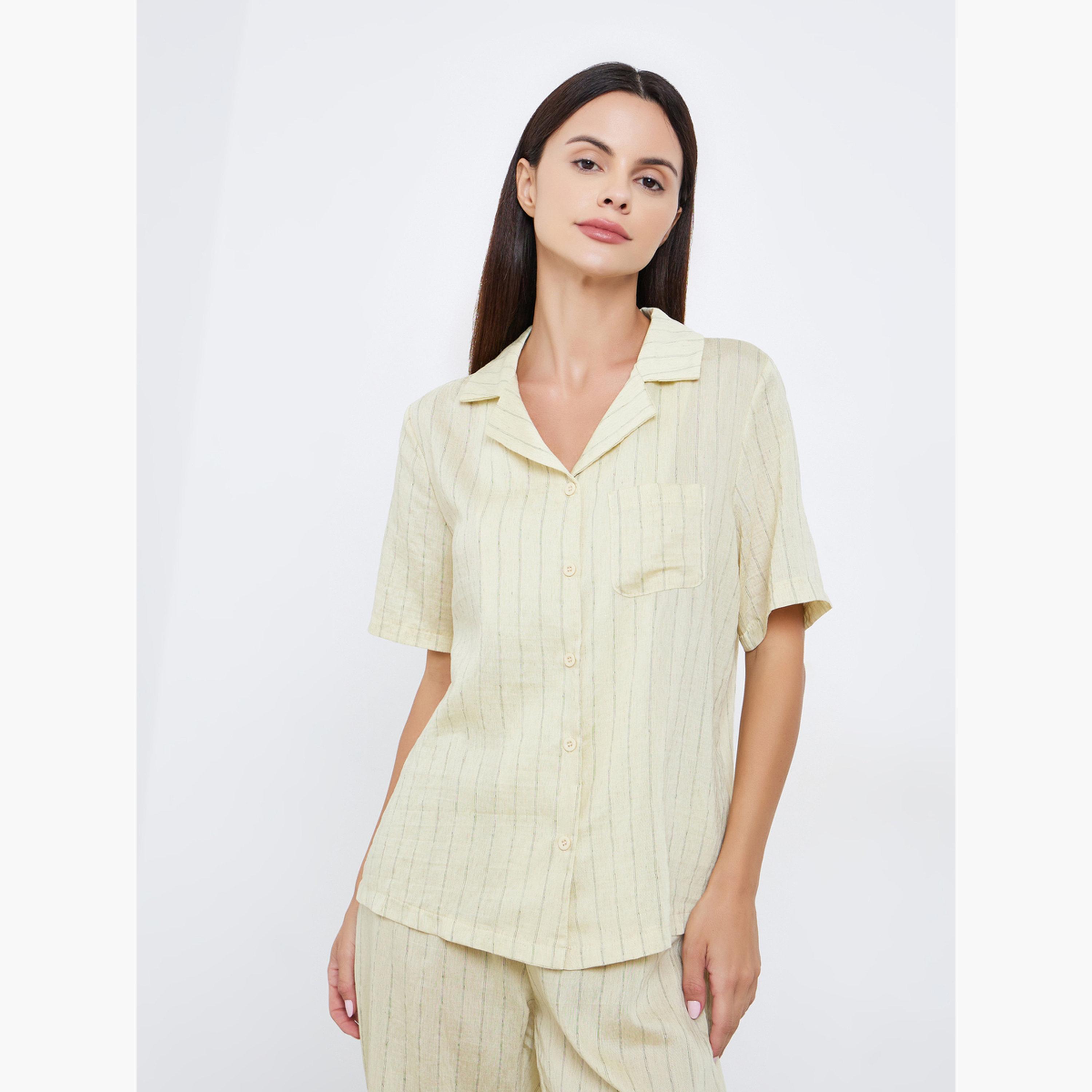 ستايلي - بيجاما فيسكوز مخطط مزخرف بأزرار-women-clothing-nightwear-pyjamas-longsets-image-2