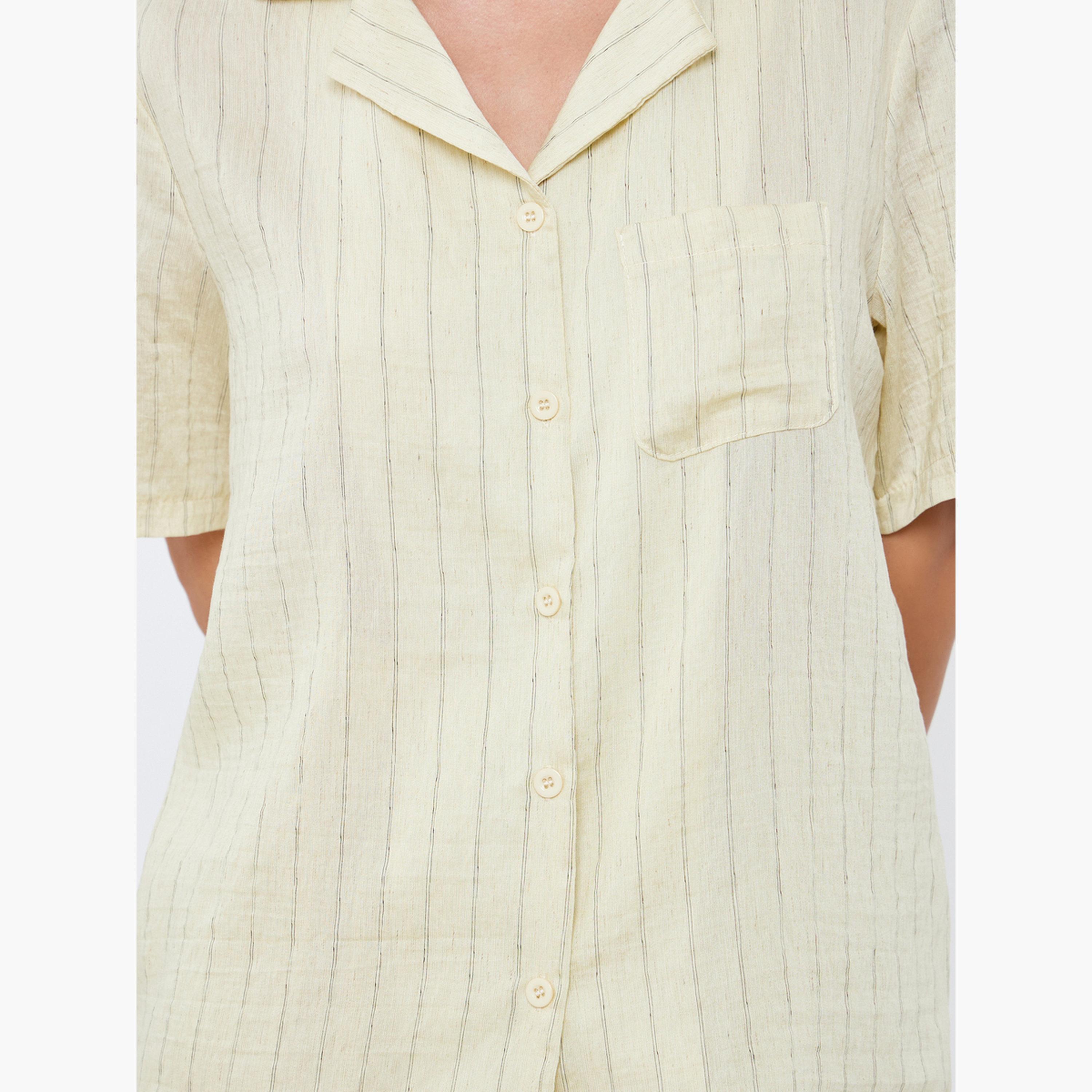 ستايلي - بيجاما فيسكوز مخطط مزخرف بأزرار-women-clothing-nightwear-pyjamas-longsets-image-5