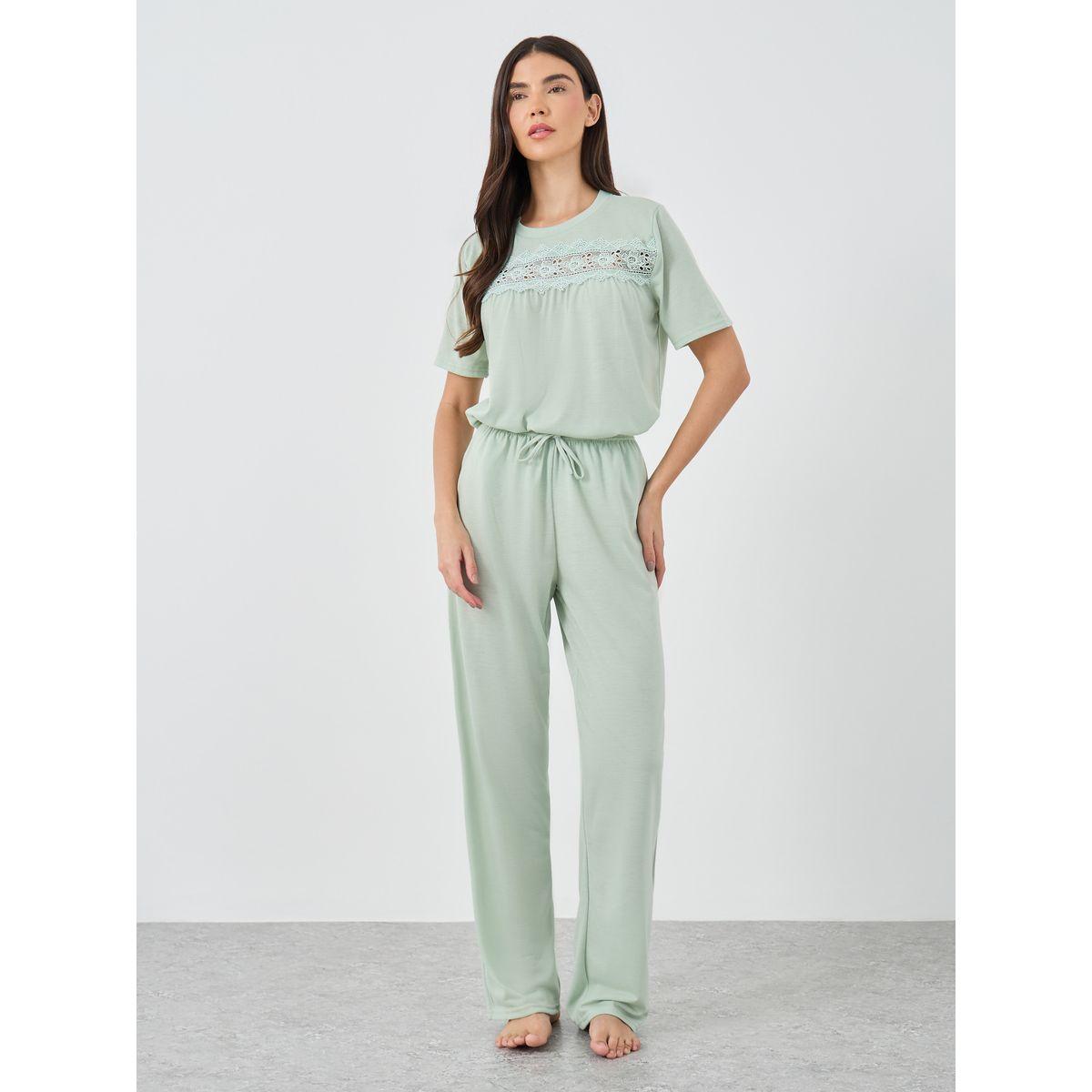Styli Lace Insert Short Sleeve T-Shirt and Pyjama Set-women-clothing-nightwear-pyjamas-longsets-image-2